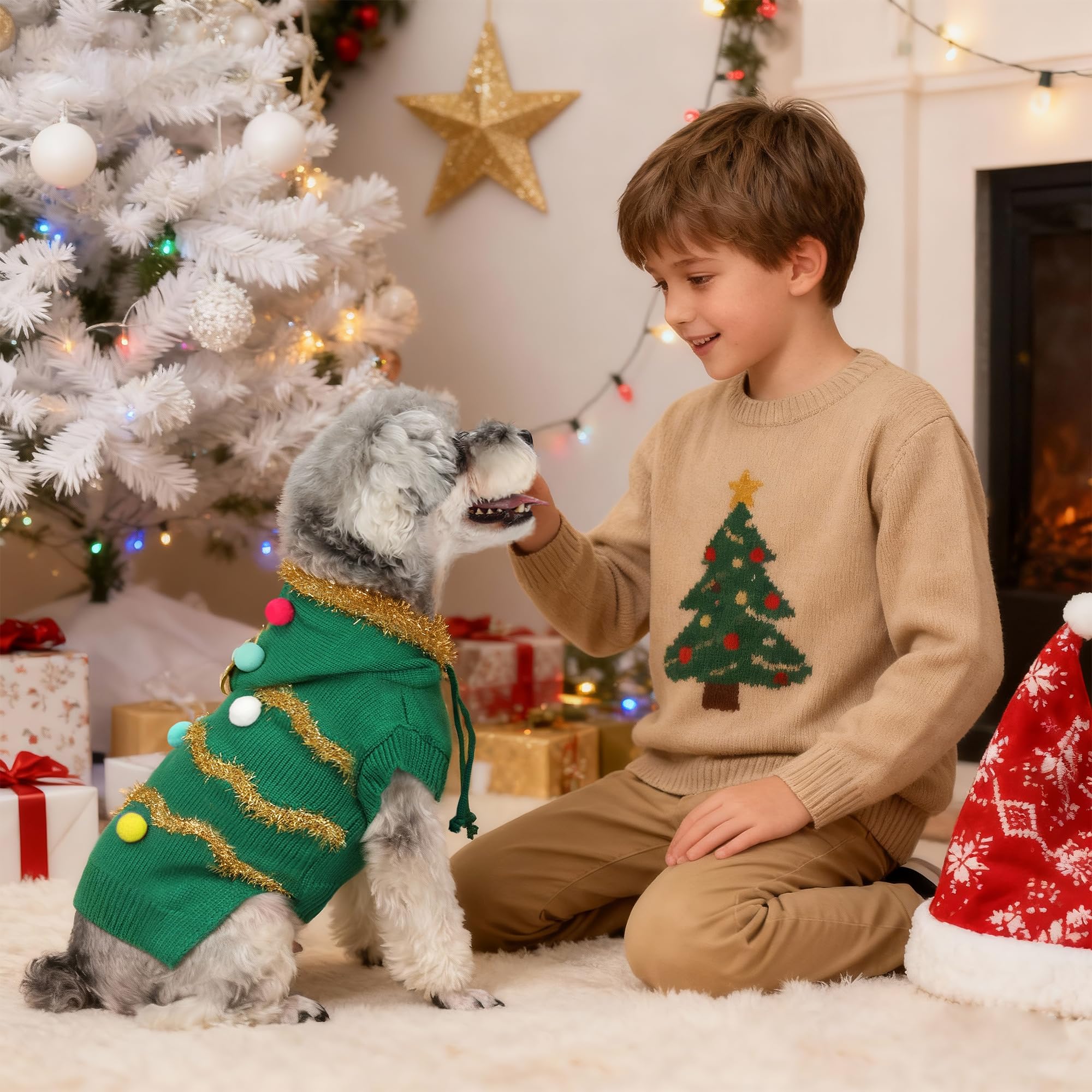 BAOBICUTE dog sweater with hat included for adorable holiday styling