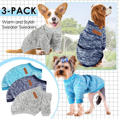BAOBICUTE 3-pack light blue dog sweaters add stylish comfort for small pets.