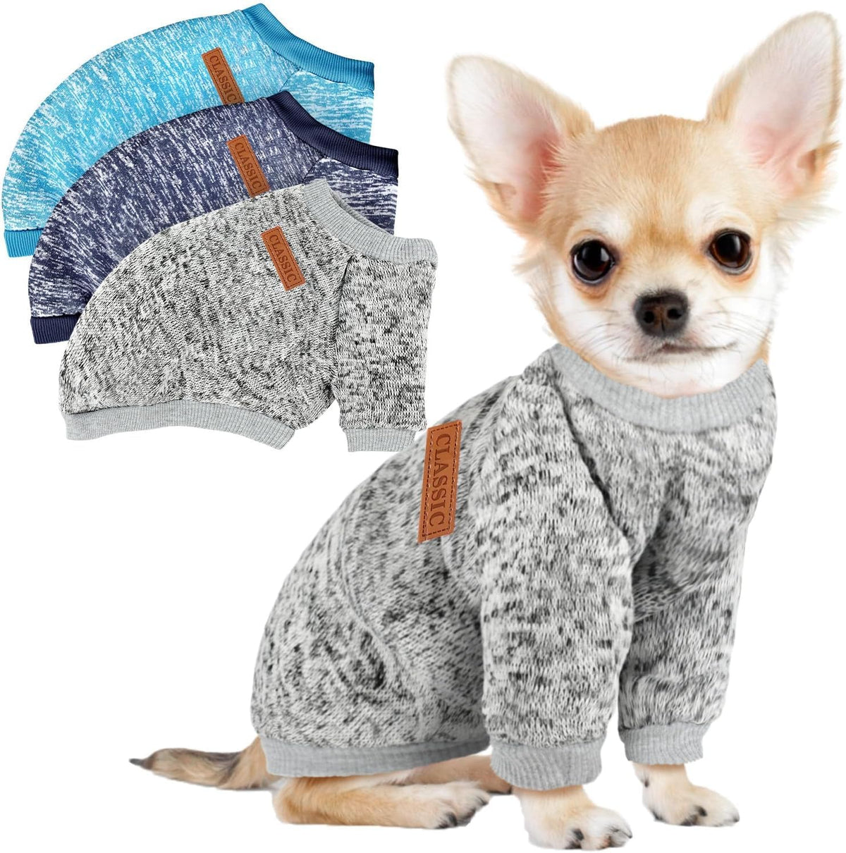 BAOBICUTE 3-pack navy dog sweaters offer cozy warmth for small dogs.
