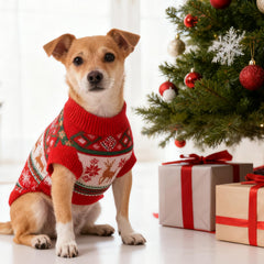 BAOBICUTE Christmas dog sweater fold-over turtleneck for extra warmth and wind protection.
