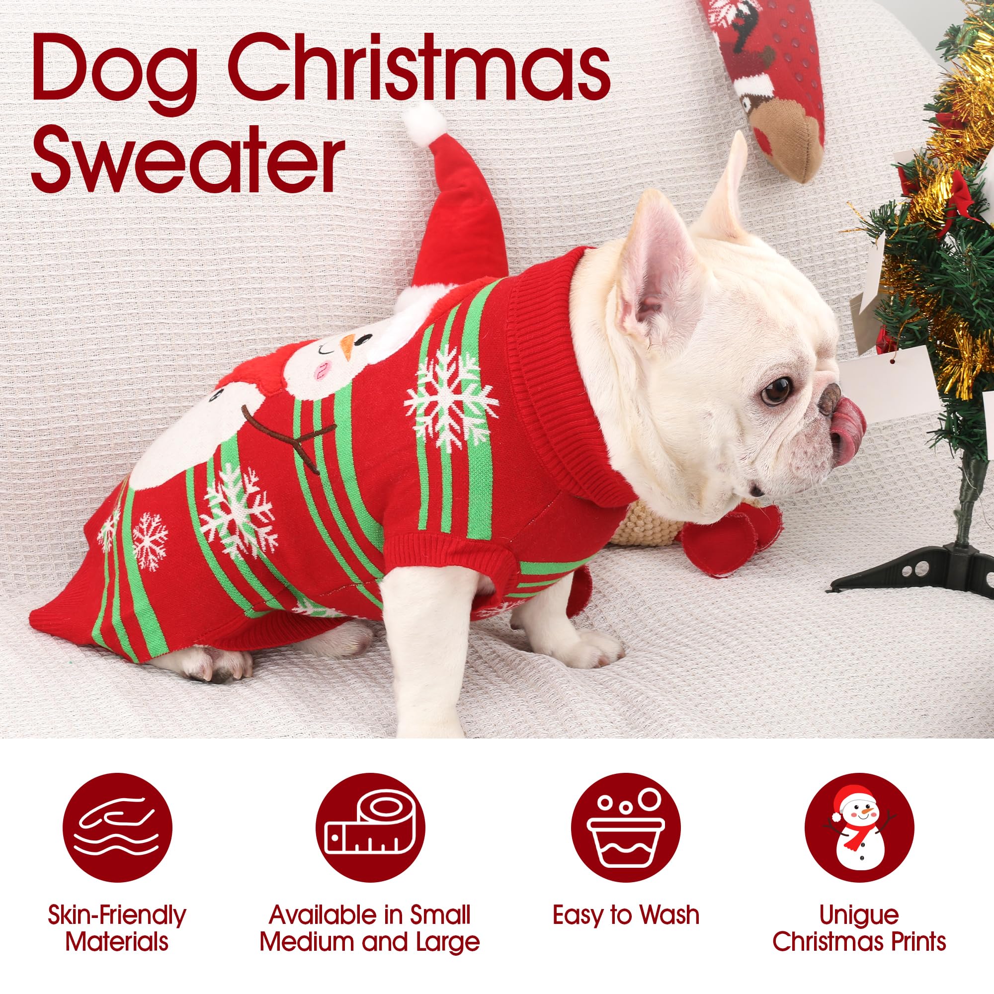 BAOBICUTE Christmas dog sweater soft knit offers lightweight warmth for daily walks.
