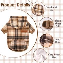 BAOBICUTE dog hoodie plaid back view highlights stylish warmth and secure fit.