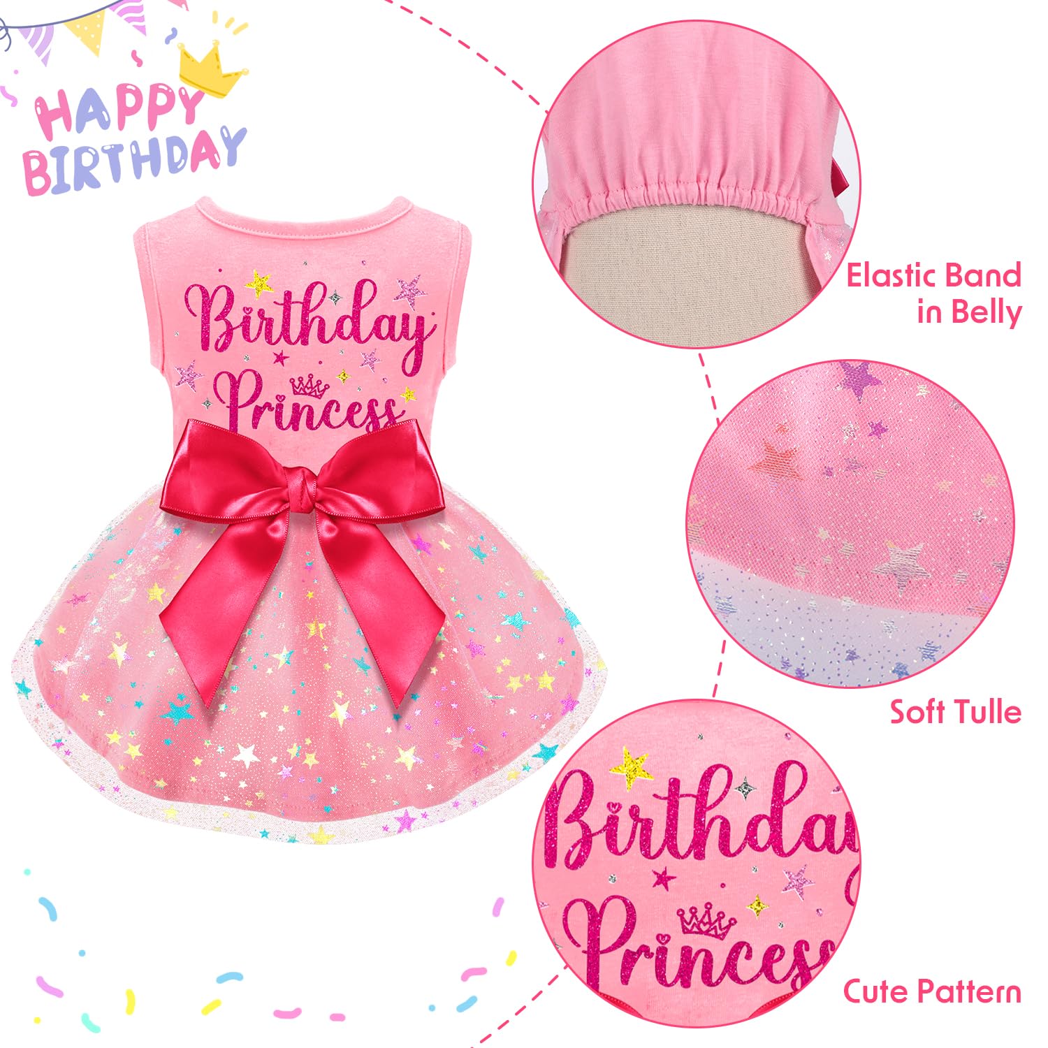 Baobicute dog birthday dress with pullover design for simple on/off.