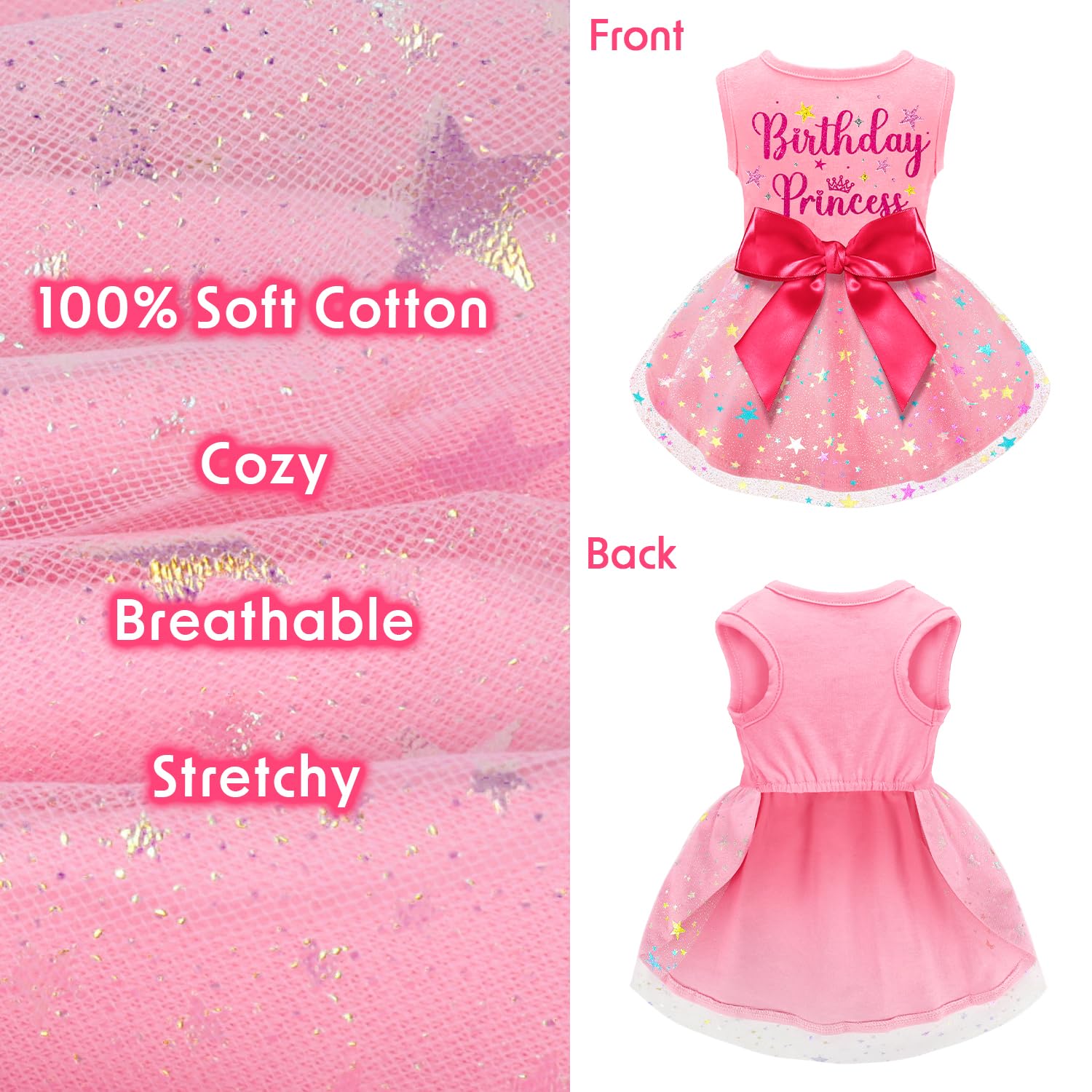 Baobicute dog birthday dress with pink bow tie adds adorable charm.