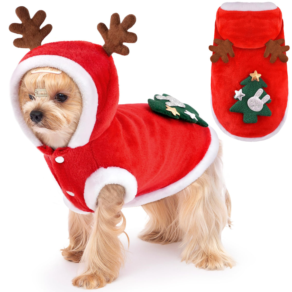 BAOBICUTE dog Christmas costume hoodie with reindeer motif ideal for festive photos.