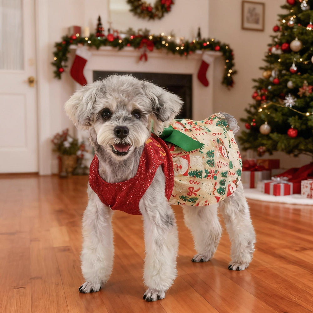 BAOBICUTE Christmas dress with Santa-tree pattern boosts holiday charm for photos.