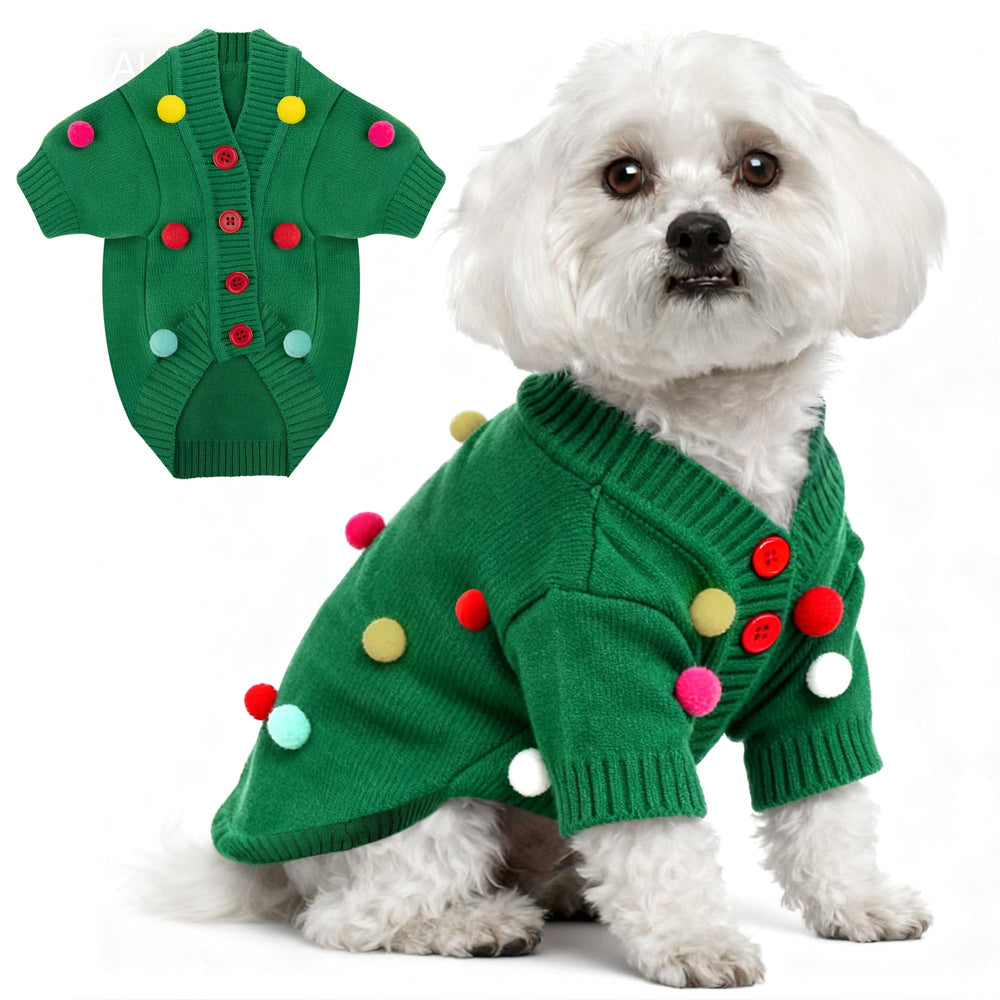 BAOBICUTE dog Christmas sweater green light cardigan for festive walks.