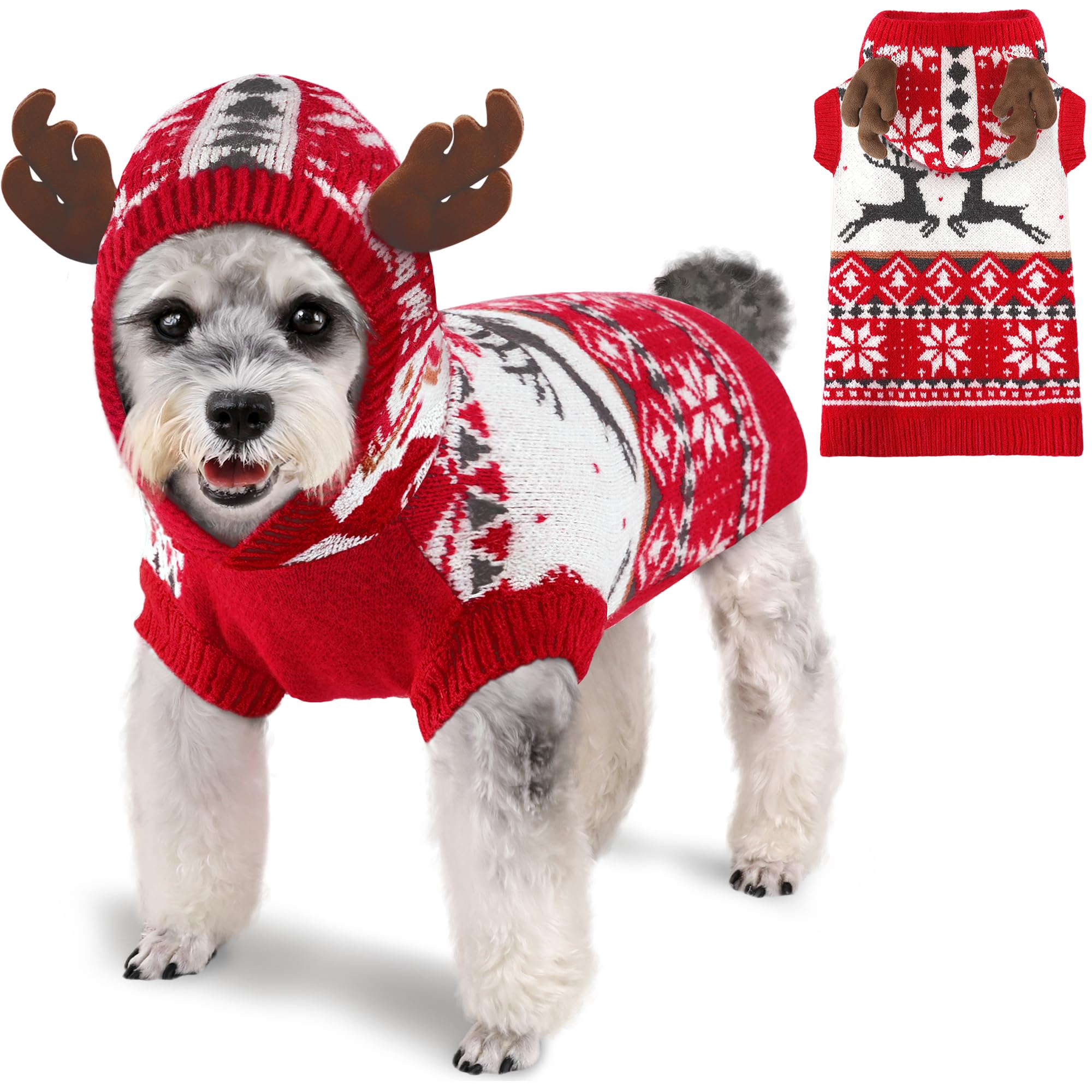 Baobicute dog Christmas sweater with red pattern keeps pets warm during winter outings.