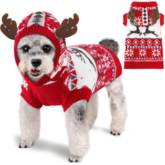 Baobicute dog Christmas sweater with red pattern keeps pets warm during winter outings.