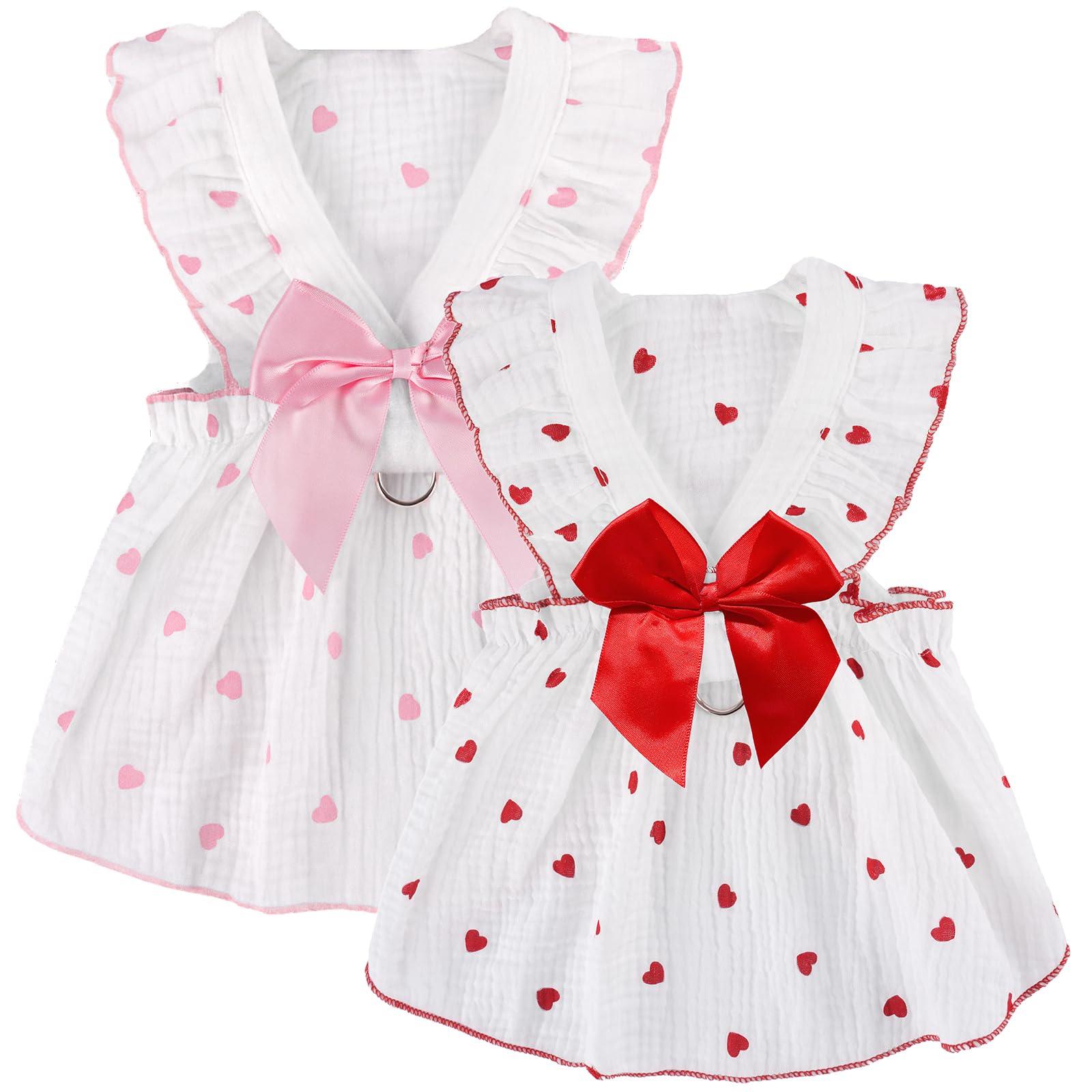 Baobicute heart-print dog dress on a small dog for summer style.