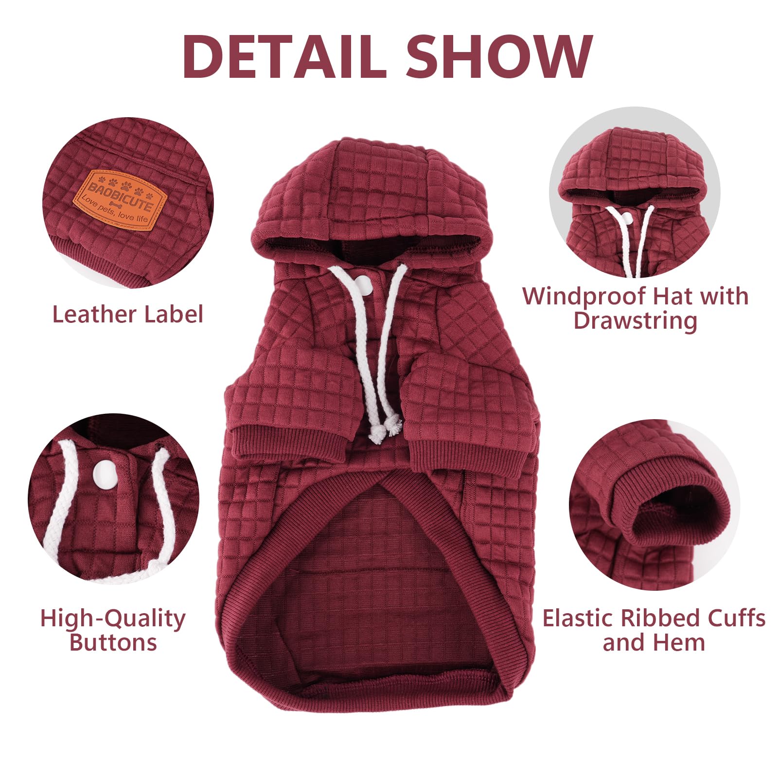 BAOBICUTE dog hoodie elastic hem and cuffs offer flexible, comfortable movement