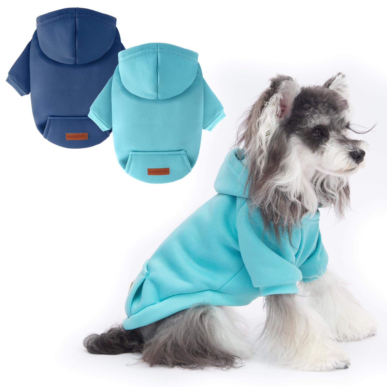 BAOBICUTE dog hoodie front view highlights snug fit for small breeds and warmth.