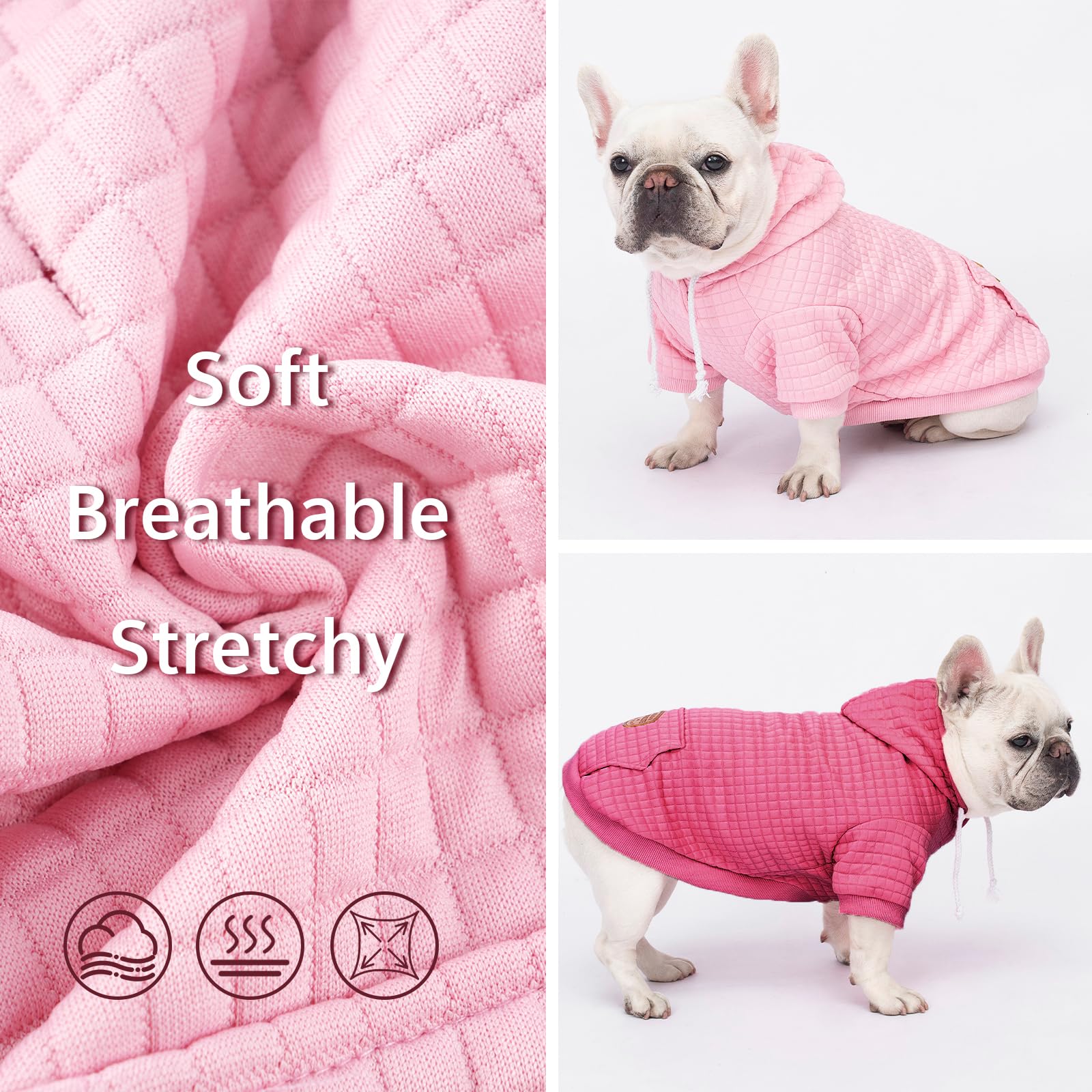BAOBICUTE dog hoodie chest view demonstrates flexible sizing for different builds