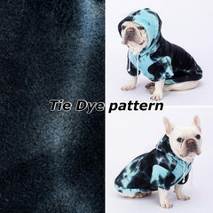 BAOBICUTE dog hoodie tie-dye back view shows relaxed belly cut for easy movement.