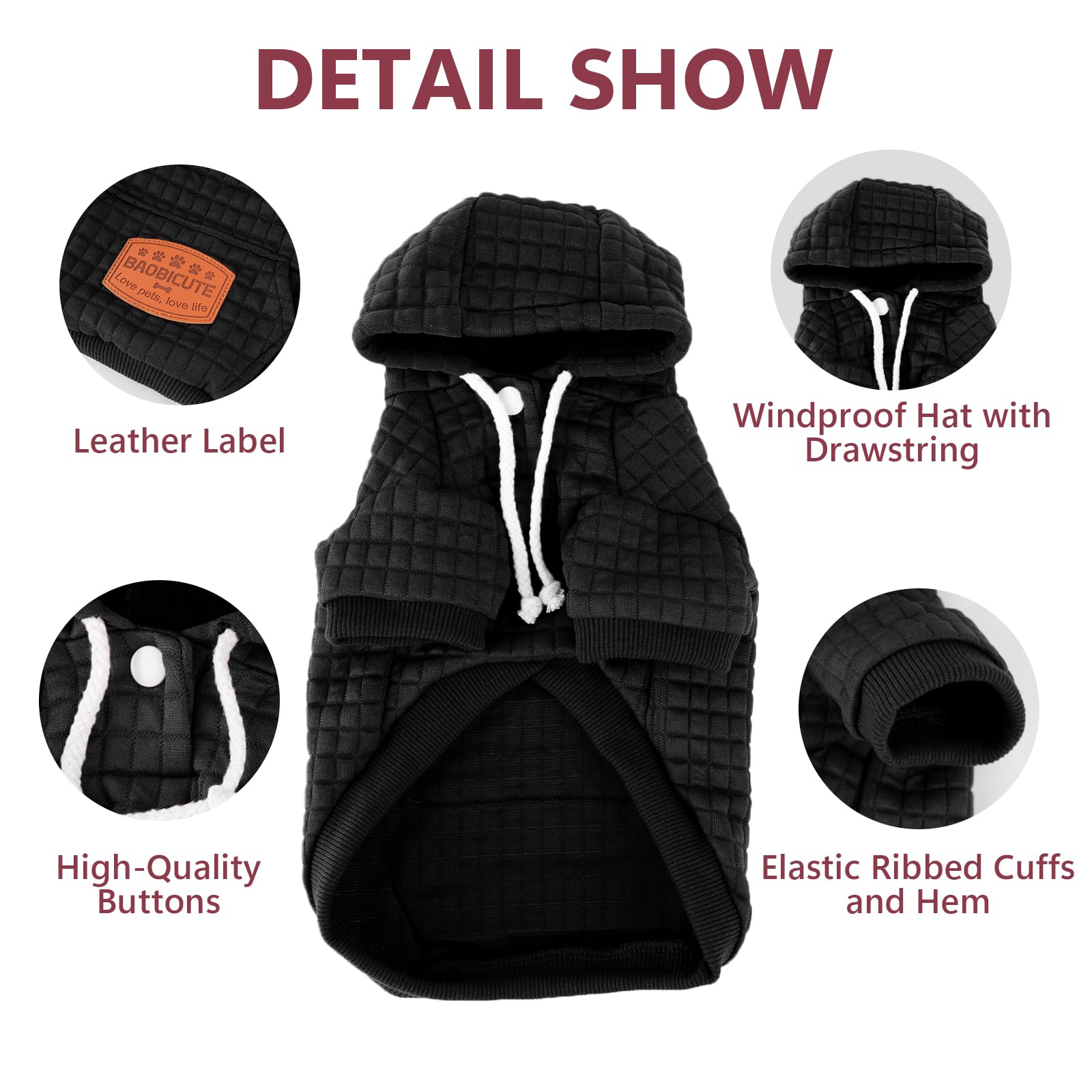 BAOBICUTE dog hoodie waffle-knit fabric highlights soft texture