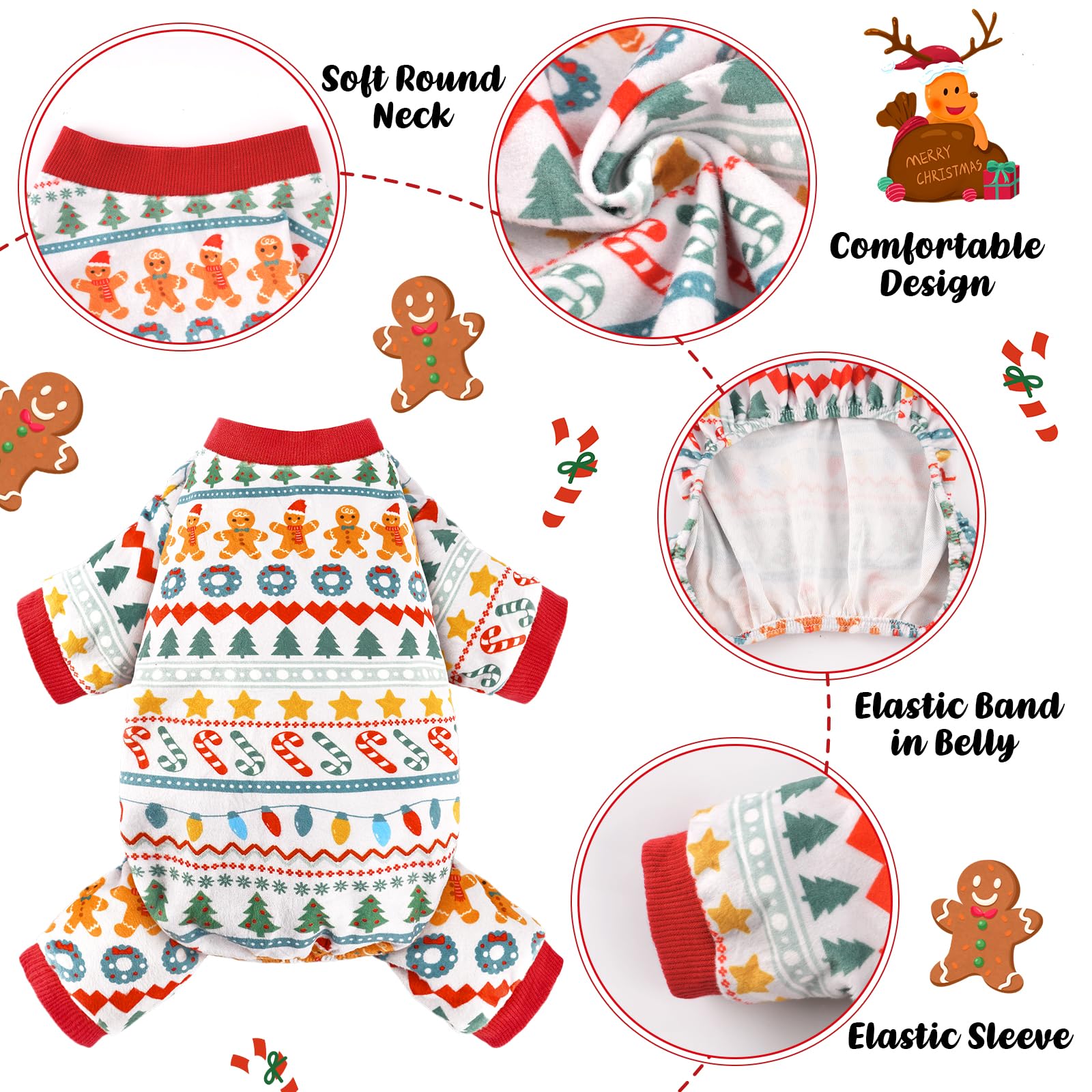 BAOBICUTE dog pajamas worn on a dog demonstrates easy on off with stretchy fabric.