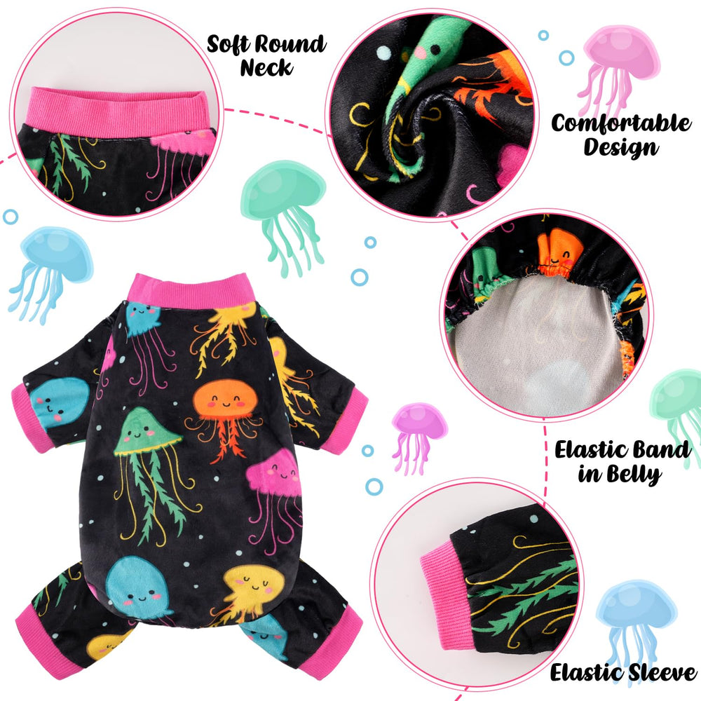 Baobicute dog pajamas pack shot shows four-piece set ready for days.