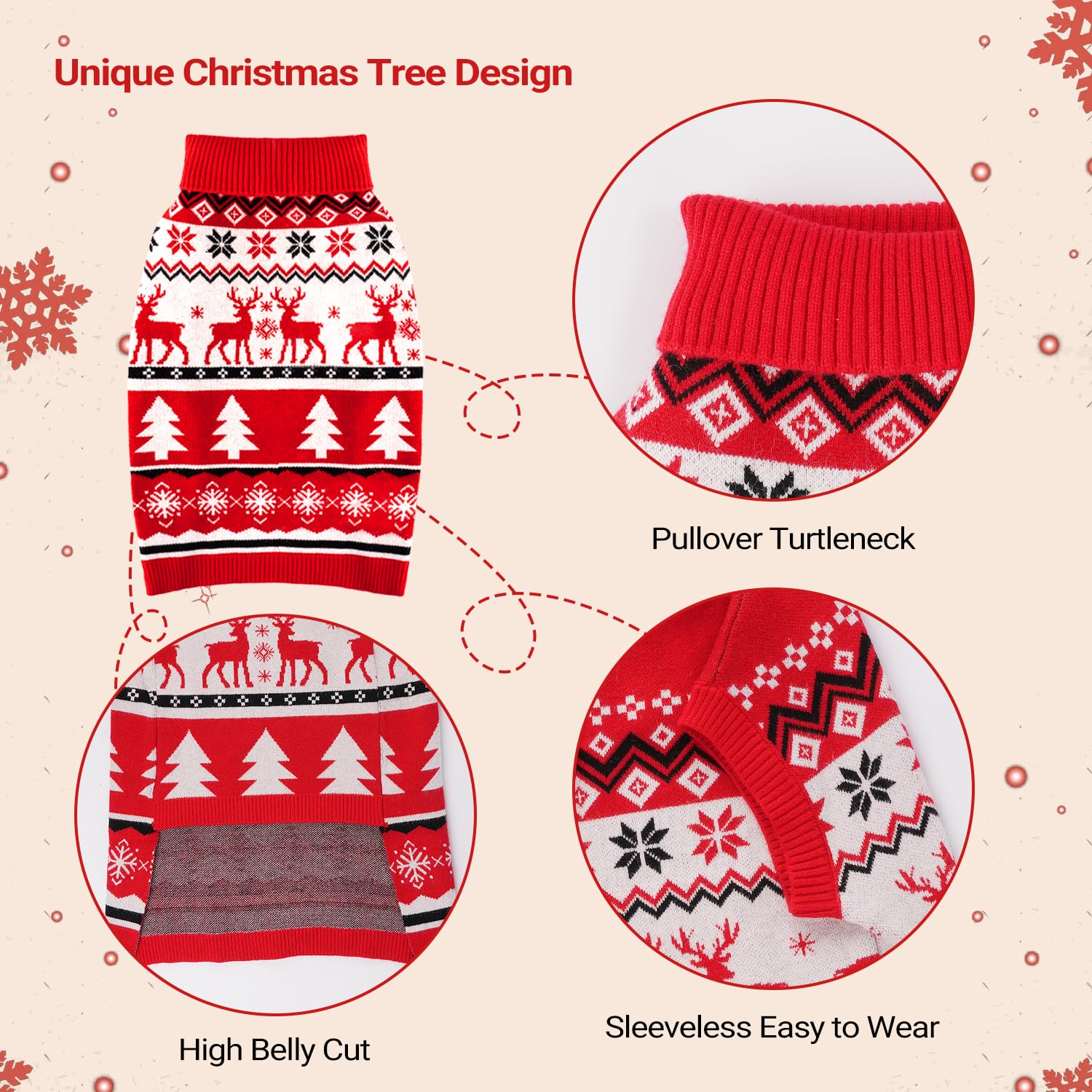BAOBICUTE Christmas dog sweater fold-over turtleneck adds warmth and wind protection
