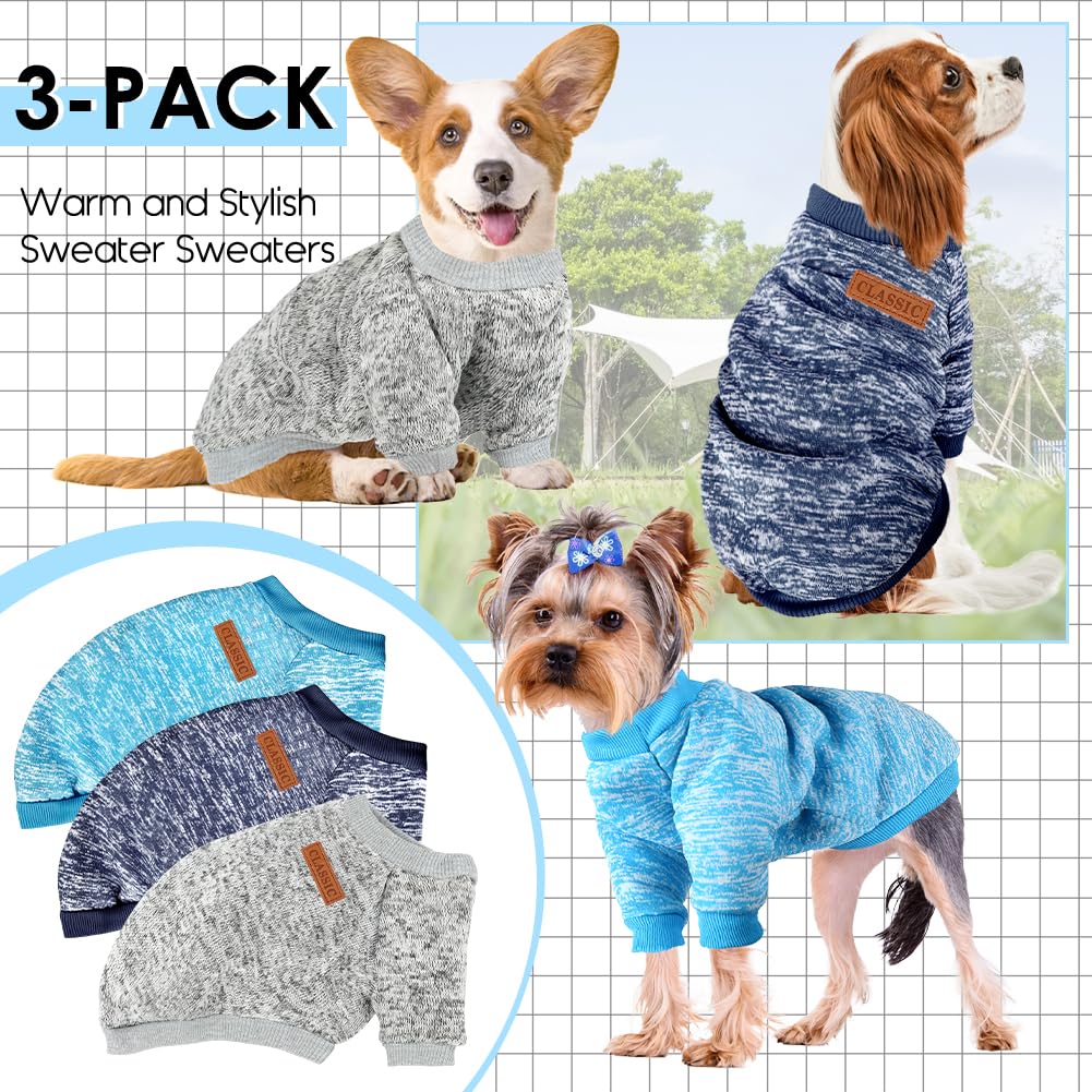 Baobicute 3-pack shows navy, grey, and light blue sweaters for pets
