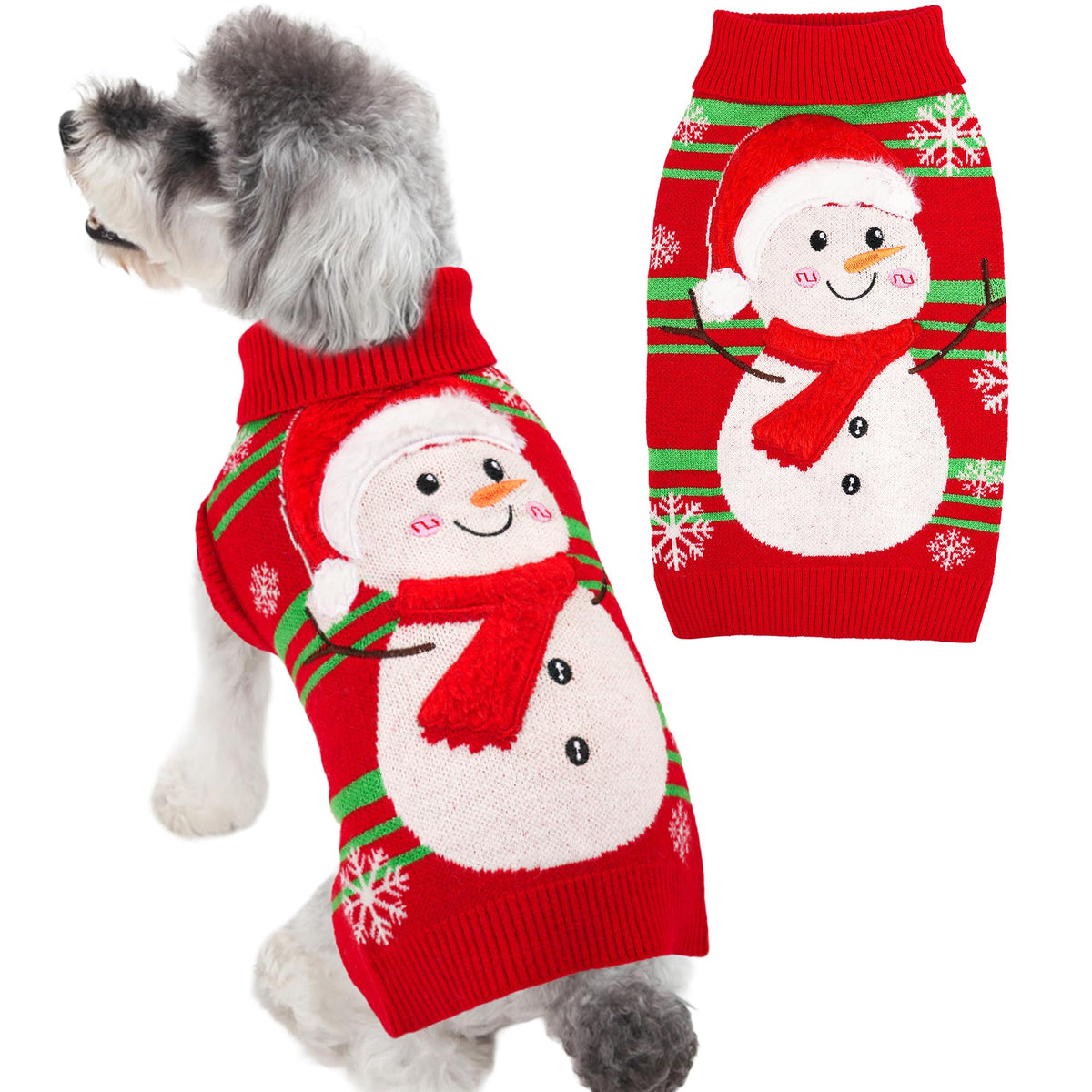 BAOBICUTE dog sweater snowman back design adds festive charm for holidays.