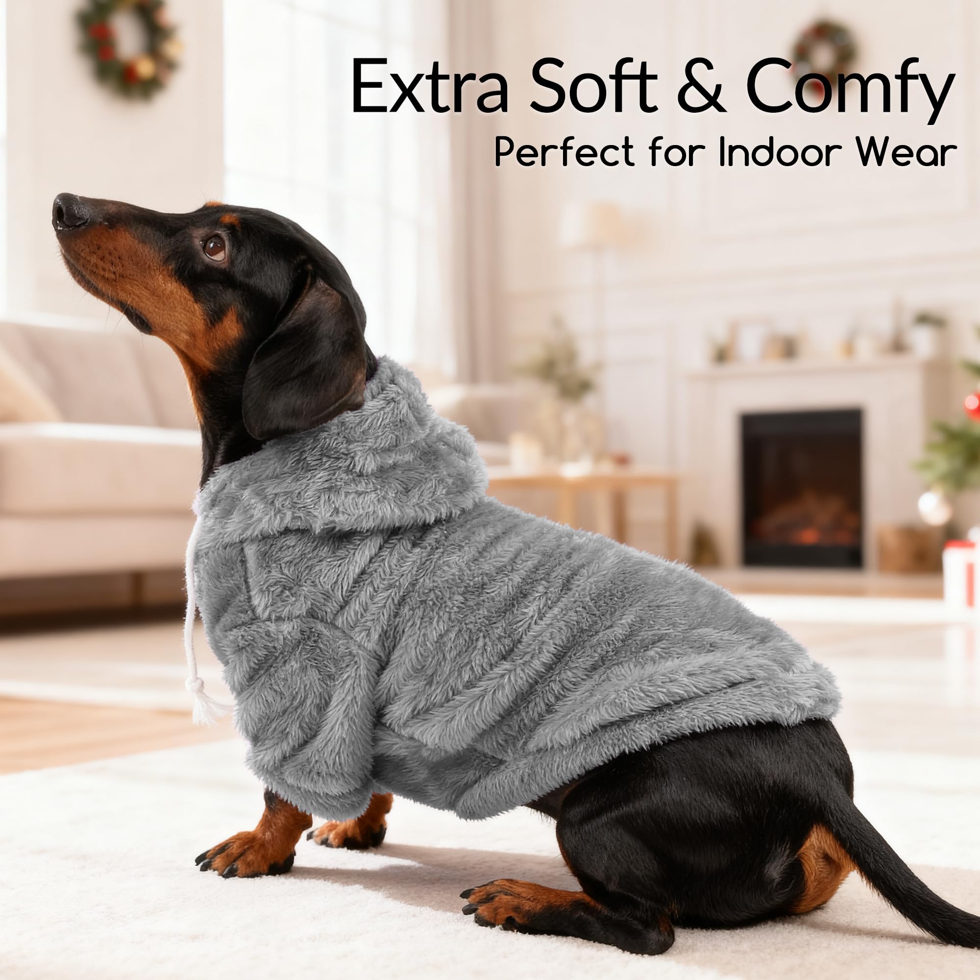 BAOBICUTE fuzzy dog hoodie hood detail emphasizes dual-sided plush comfort.
