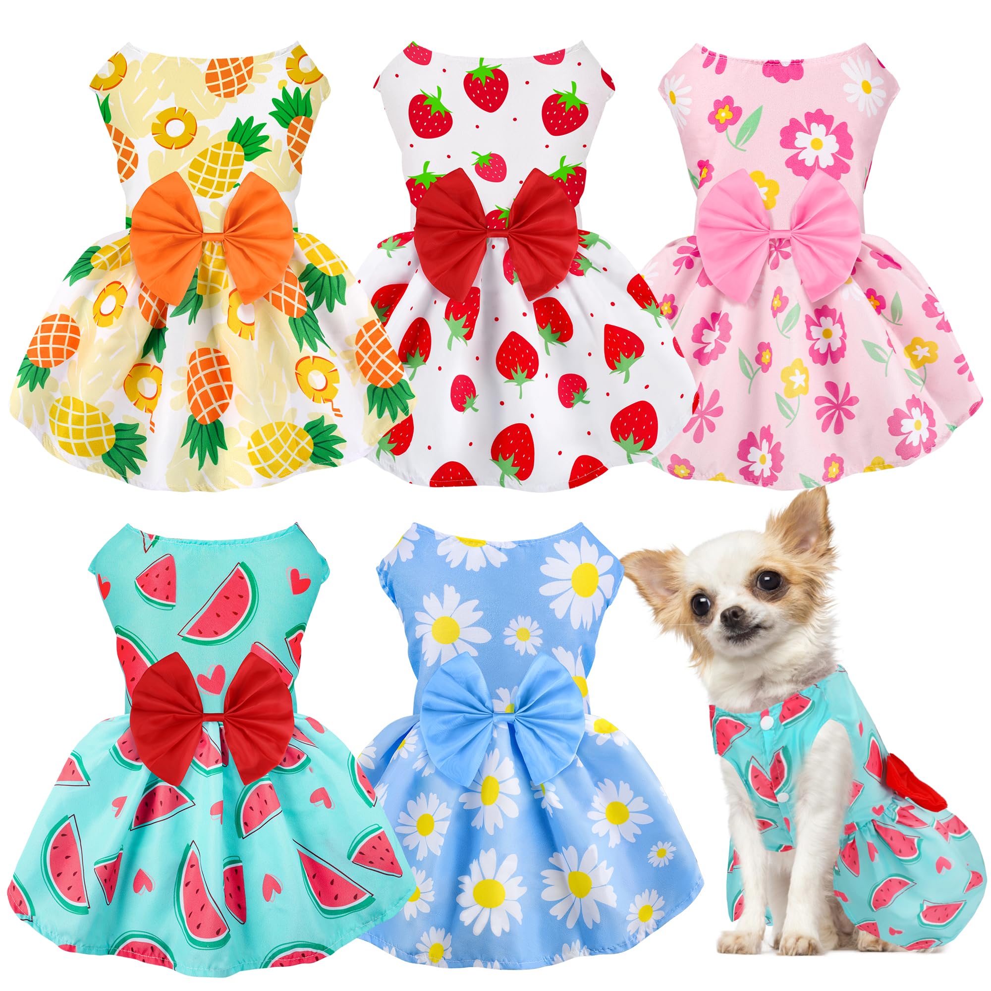 Baobicute girl dog dress with pineapple print for sunny-day playtime