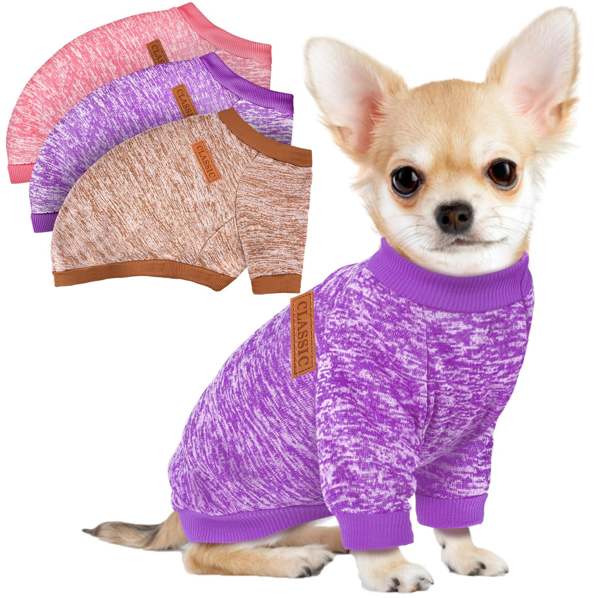 BAOBICUTE three-pack dog sweaters in wine red and khaki for cozy warmth on walks