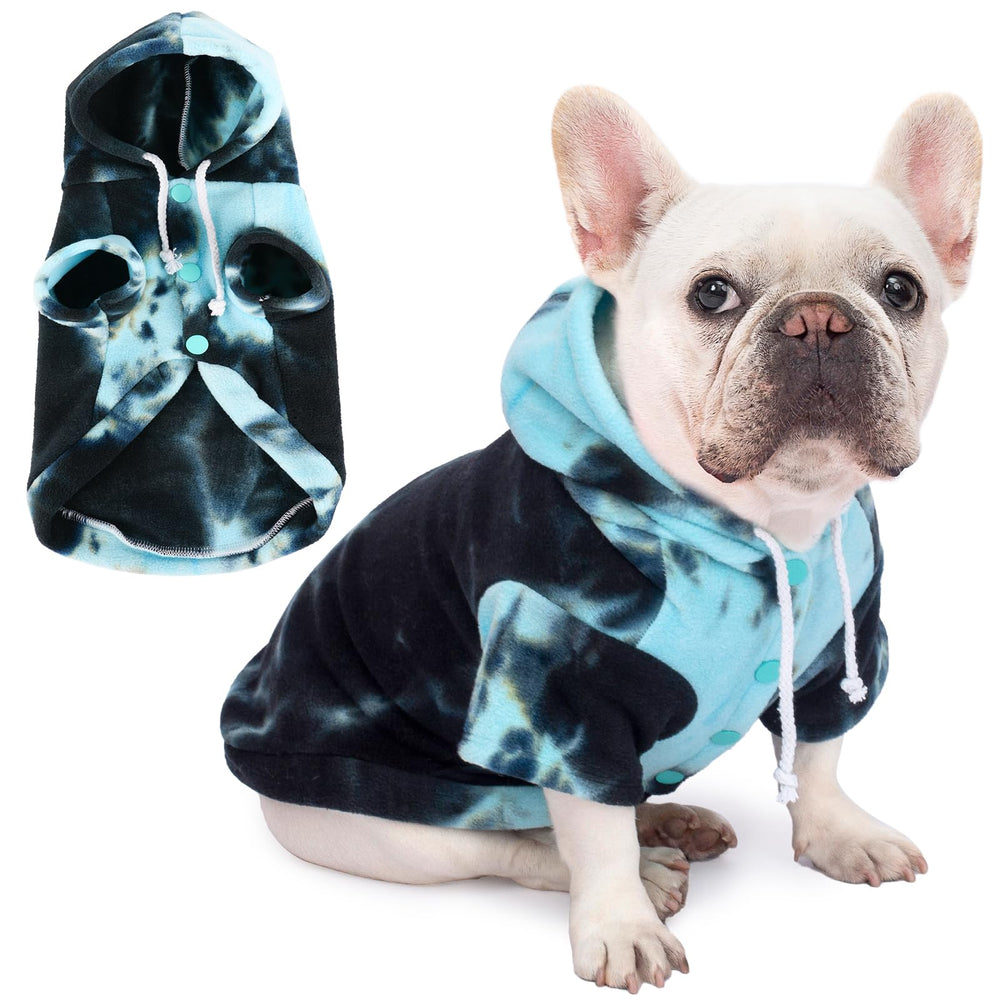 BAOBICUTE tie-dye dog hoodie front view keeps your pup warm on casual walks.