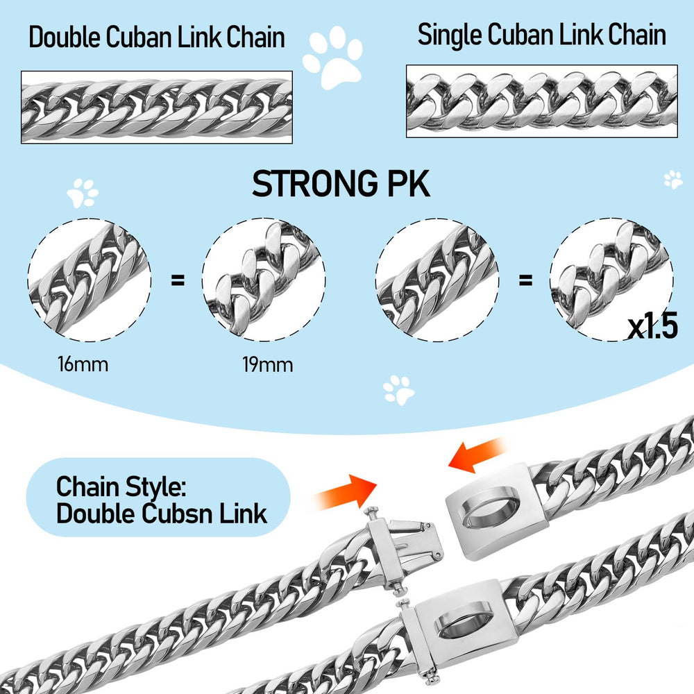 BAOBOTE 18k silver dog collar with snap buckle demonstrates secure closure for easy on/off.