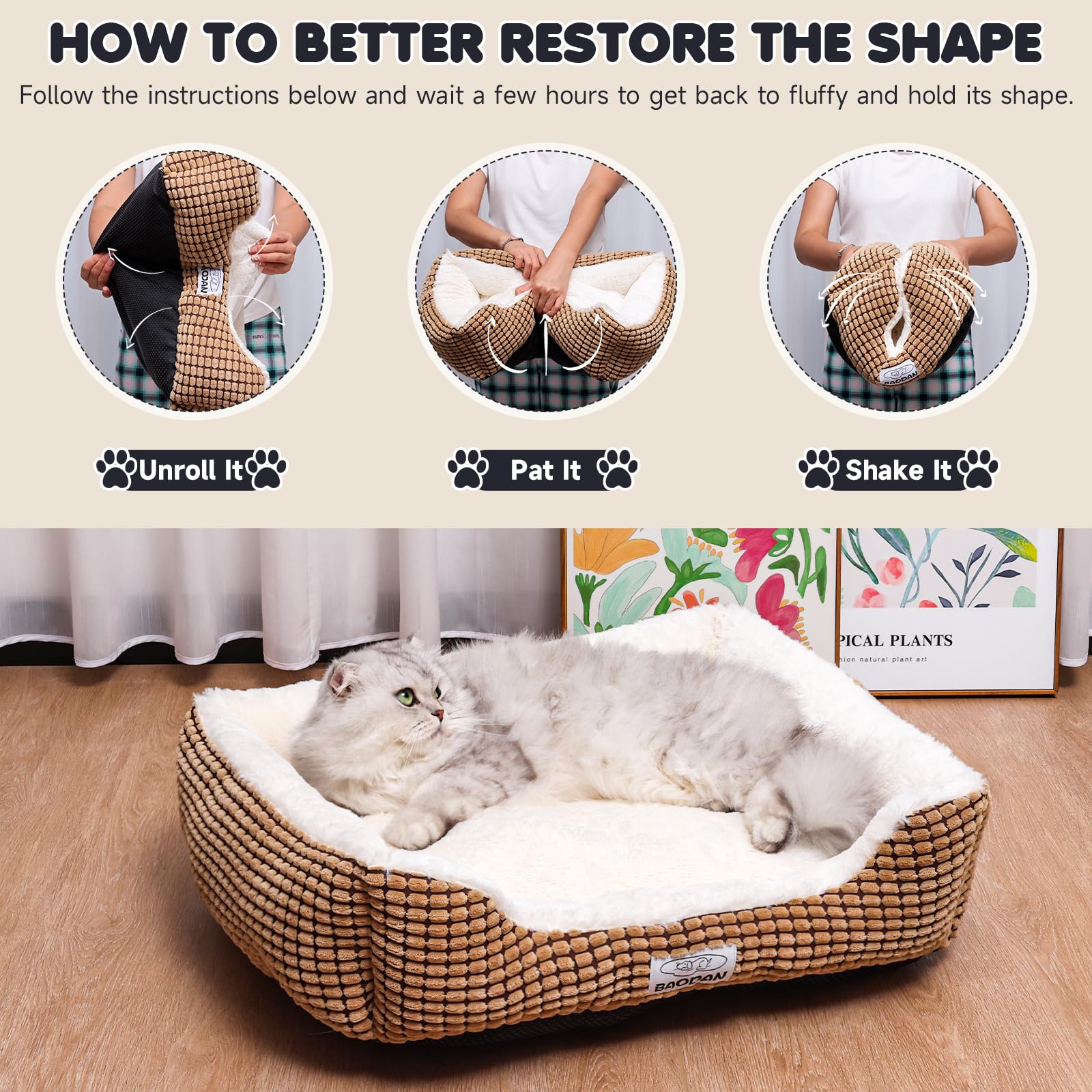 Baodan small dog bed coffee packaged flat and fluffs up quickly after unpacking