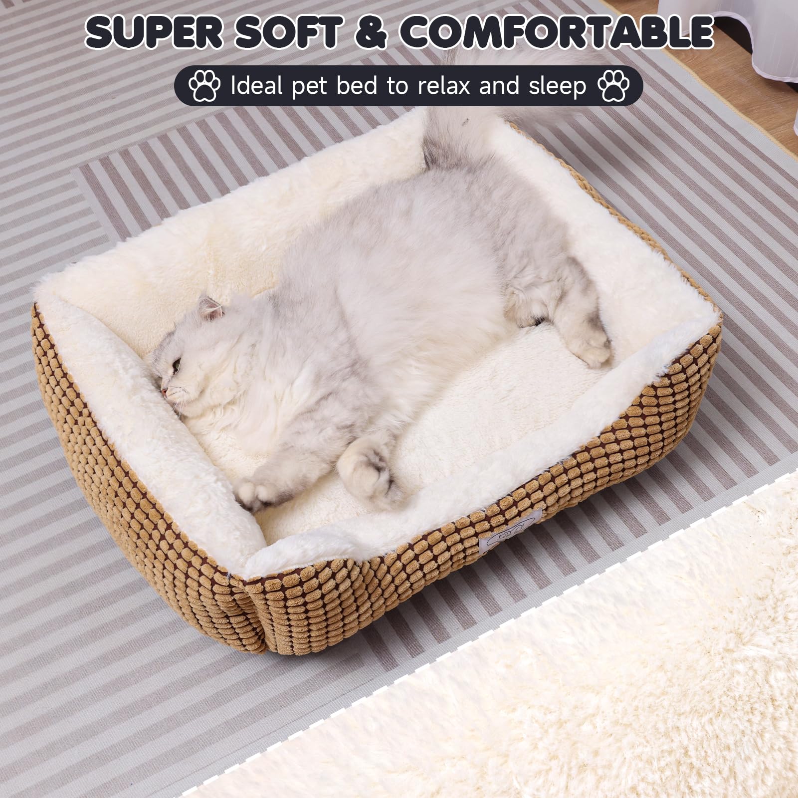 Baodan small dog bed coffee plush close-up highlights ultra-soft comfort for calm naps