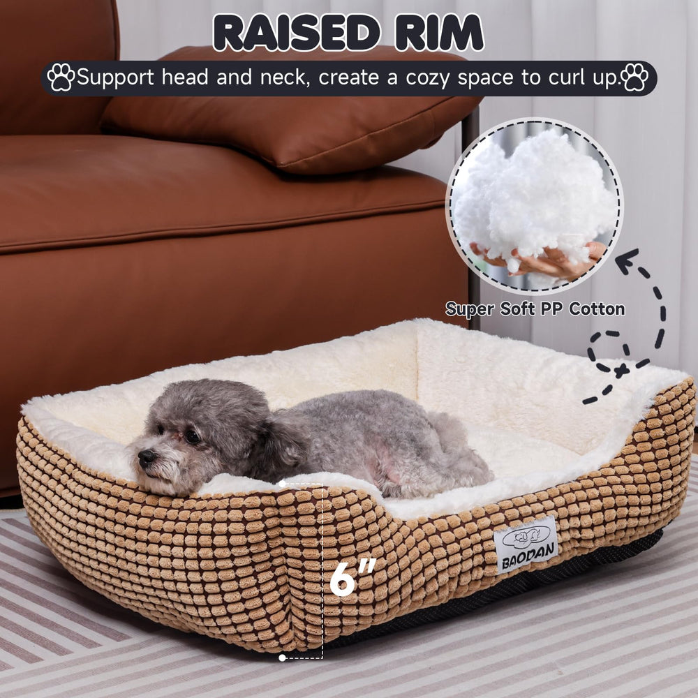 Baodan small dog bed coffee side ridge highlights raised edges for secure curling