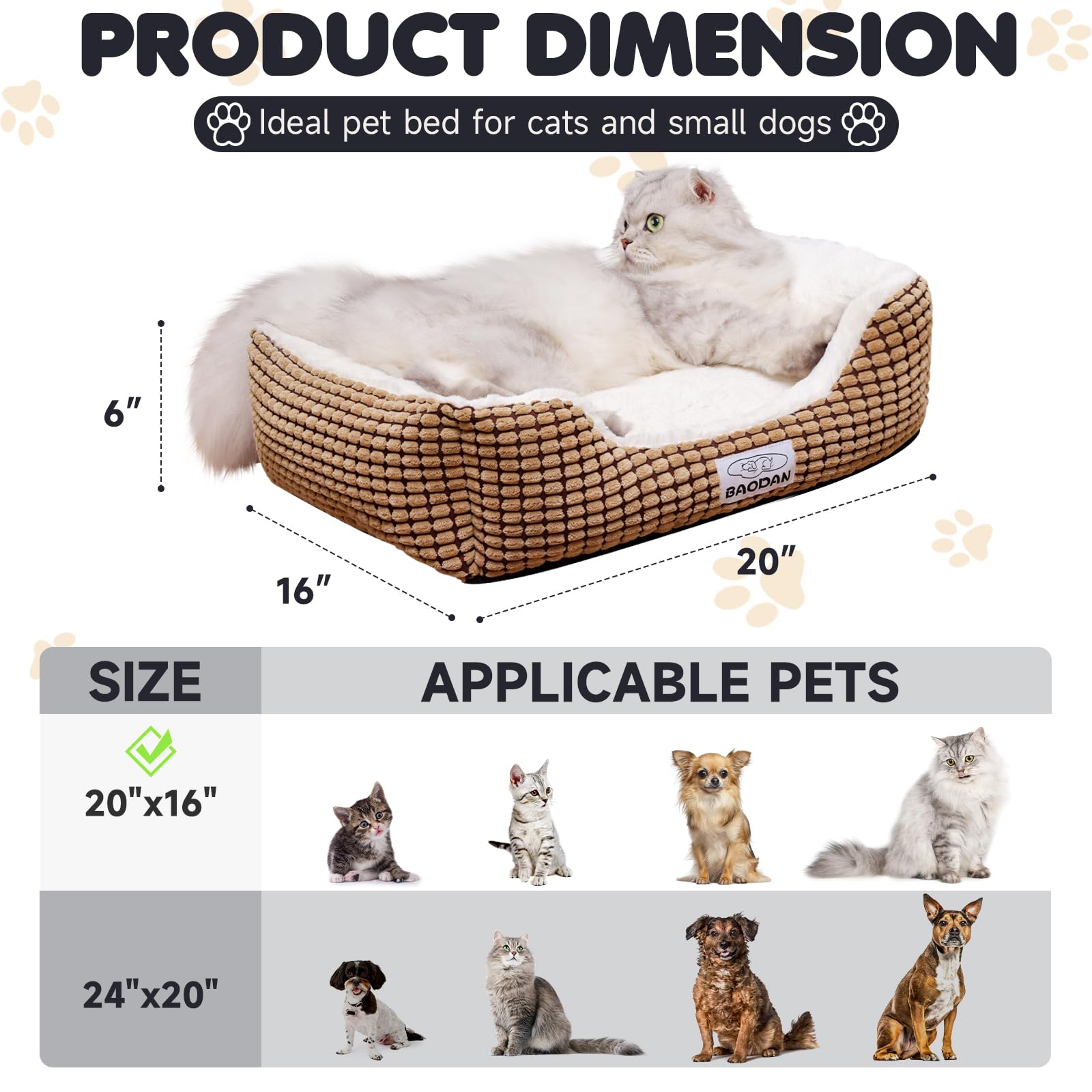 Baodan small dog bed coffee washable surface simplifies cleaning after adventures