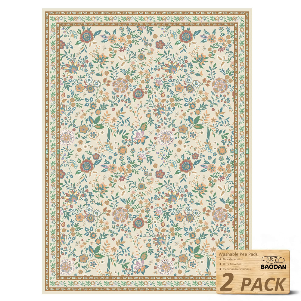 Baodan washable dog pee pad flowers 18x24 unfolded with floral design for reliable training sessions.