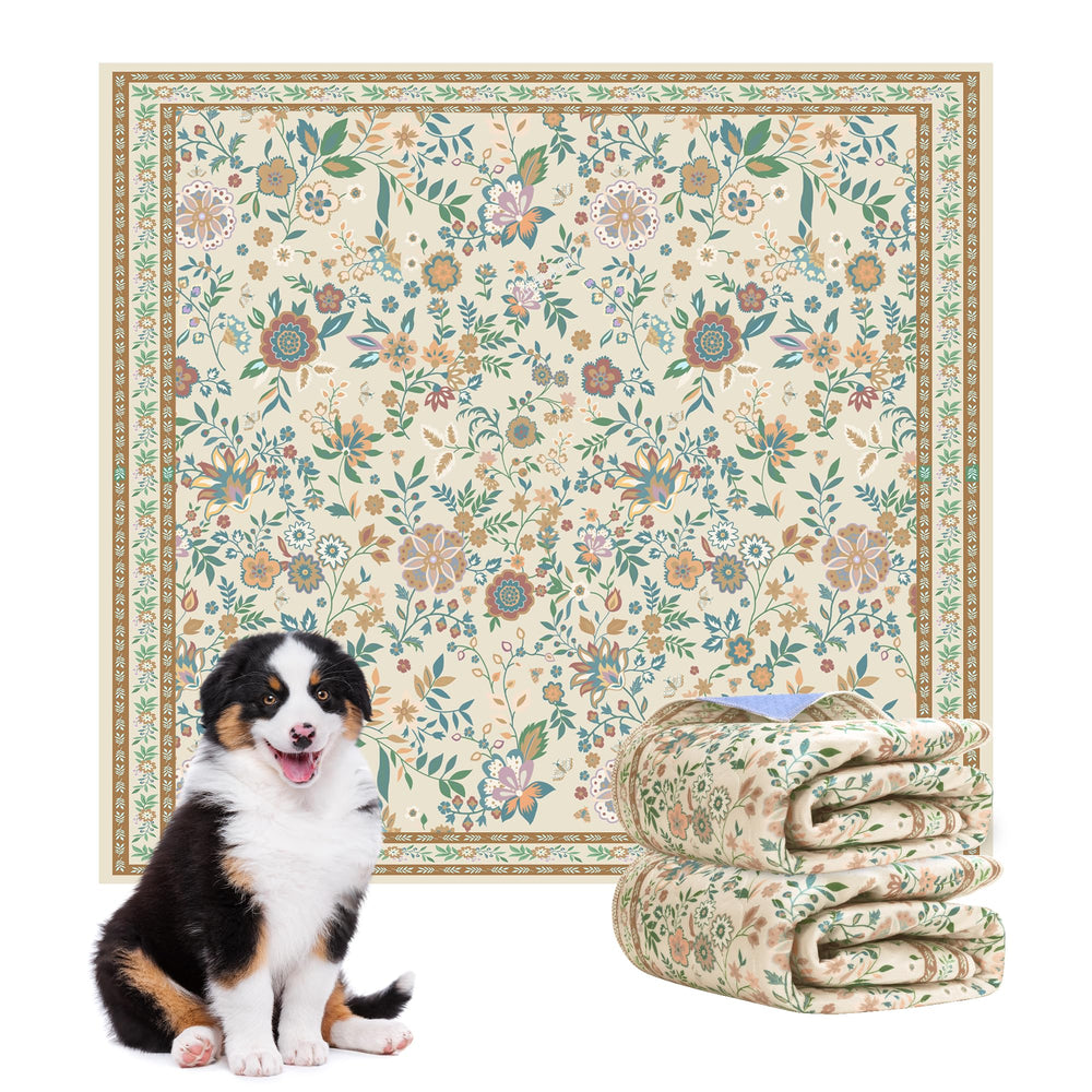 Baodan washable dog pad with floral pattern protects floors during potty training.