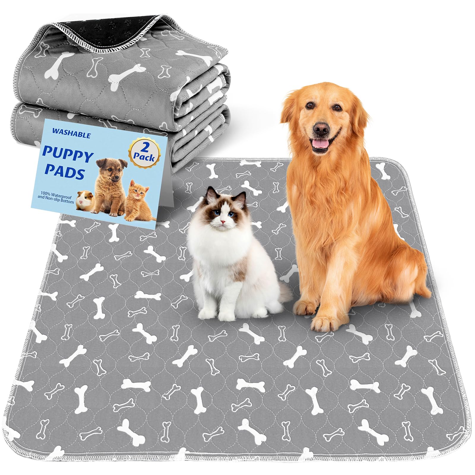 Baodan washable pee pad for dogs gray 2-pack keeps floors clean and dry
