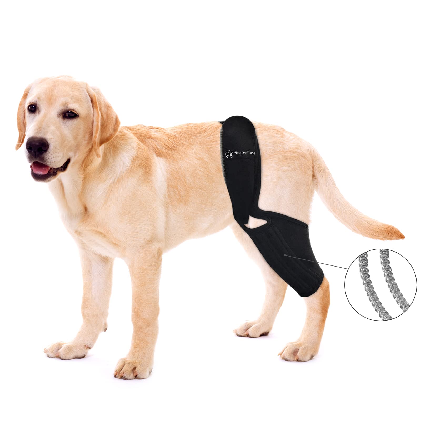 BaoGuai knee brace for dogs with side stabilizers improves joint support during activity.