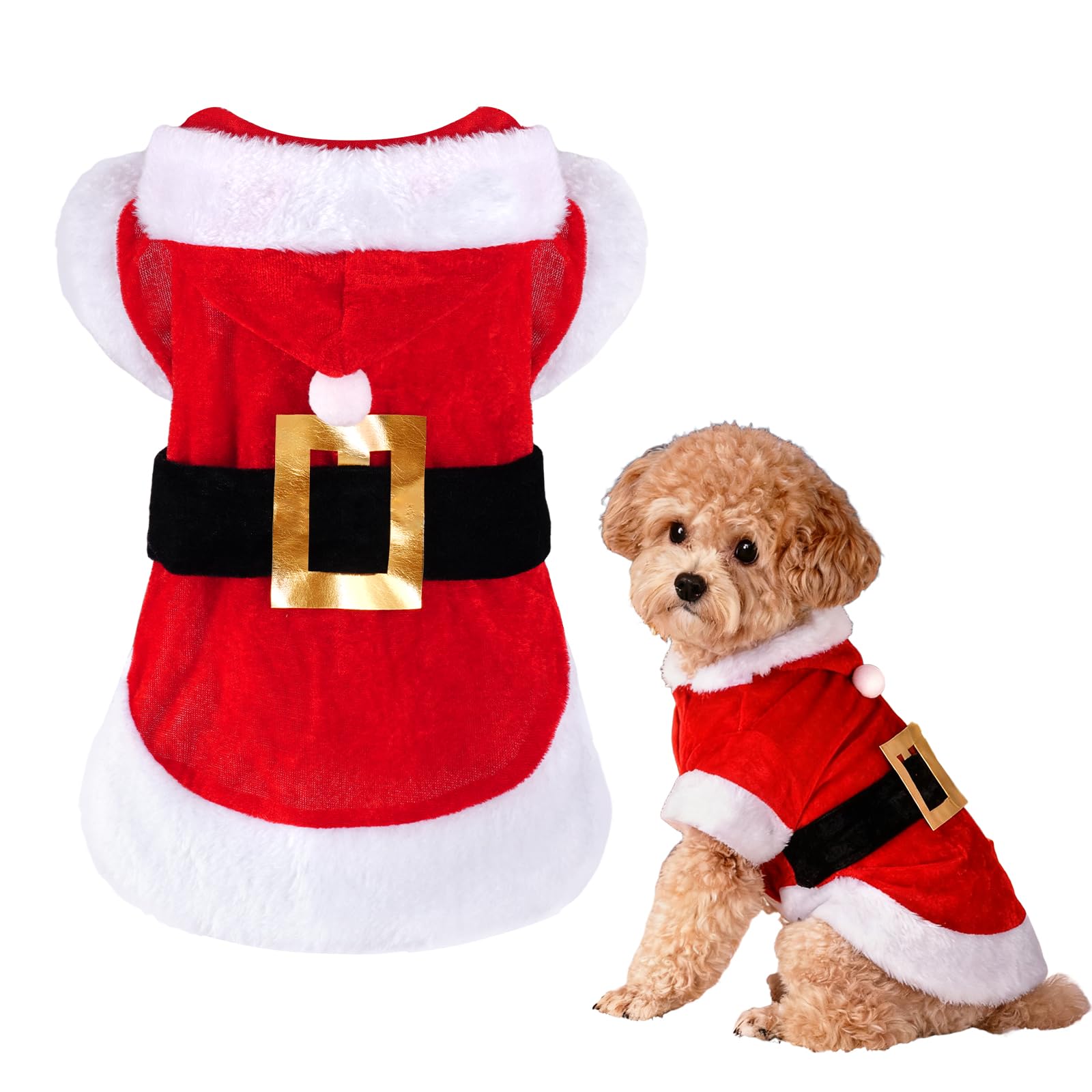 baotongle Santa Dog Costume front view showcases festive design and cozy fit.