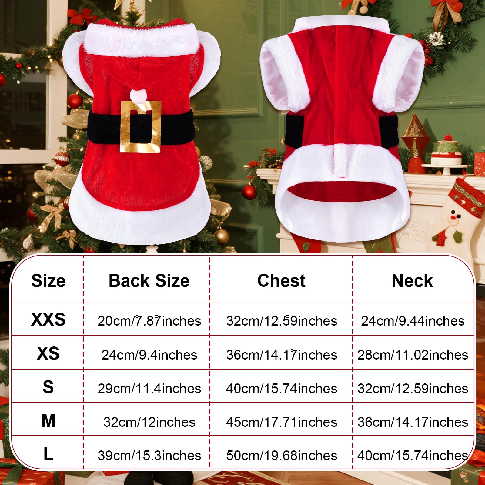 baotongle Santa Dog Costume on dog demonstrates warm winter wear for small breeds.