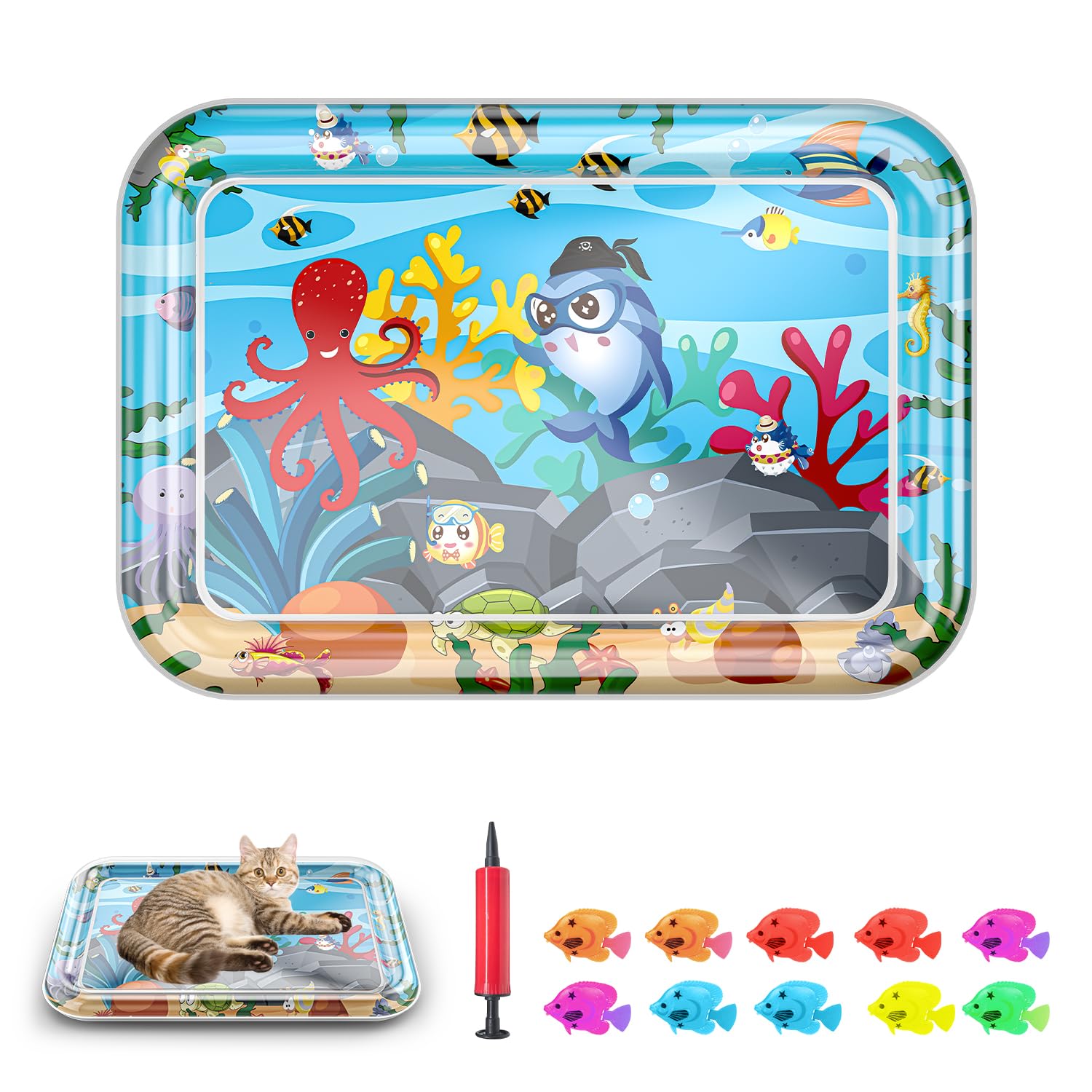 Baoyemes Marine Life Play Mat with fish toys for indoor enrichment.