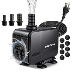 BaoZqua 320GPH pump front view shows compact submersible design for quiet operation