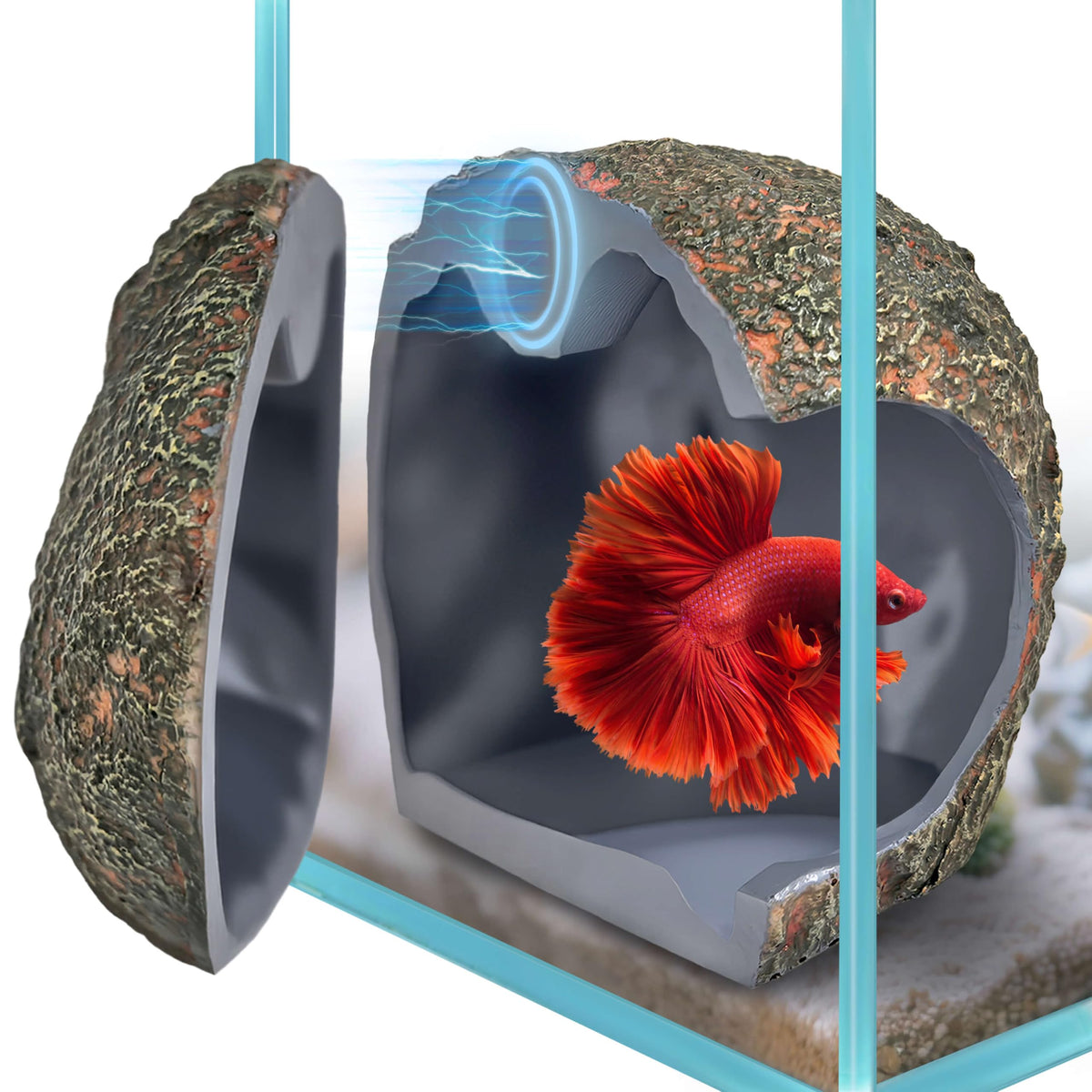 BaoZqua 3rd-Gen magnetic aquarium cave closeup showing strong glass grip.