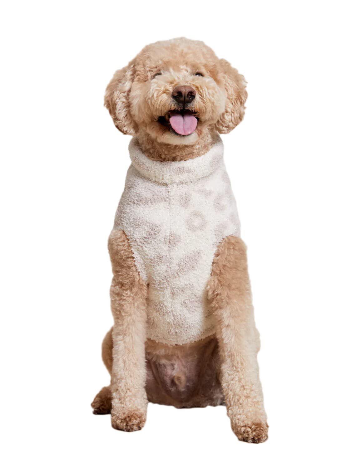 Barefoot Dreams CozyChic pet sweater closeup reveals soft plush fiber ideal for cuddles.