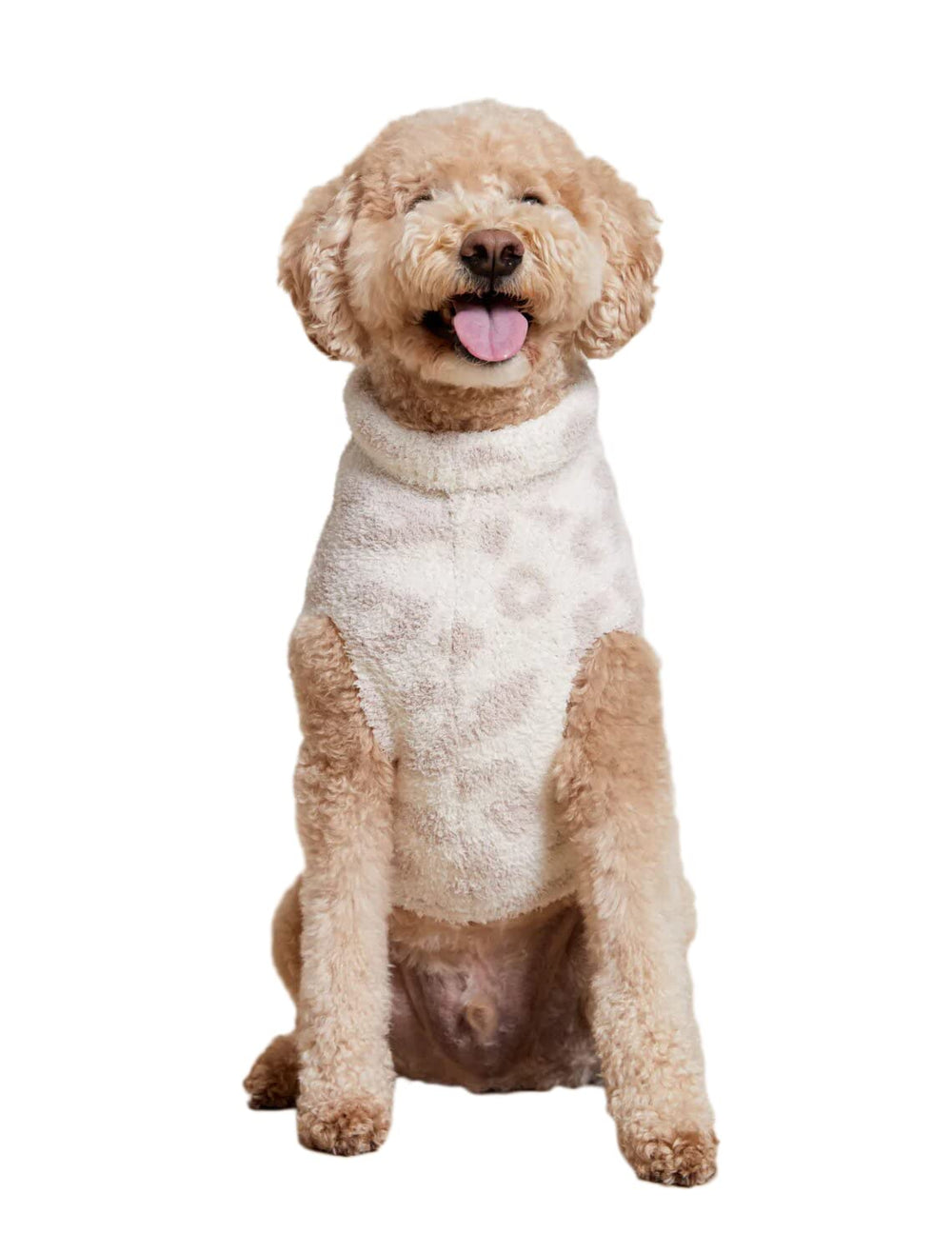 Barefoot Dreams CozyChic pet sweater closeup reveals soft plush fiber ideal for cuddles.