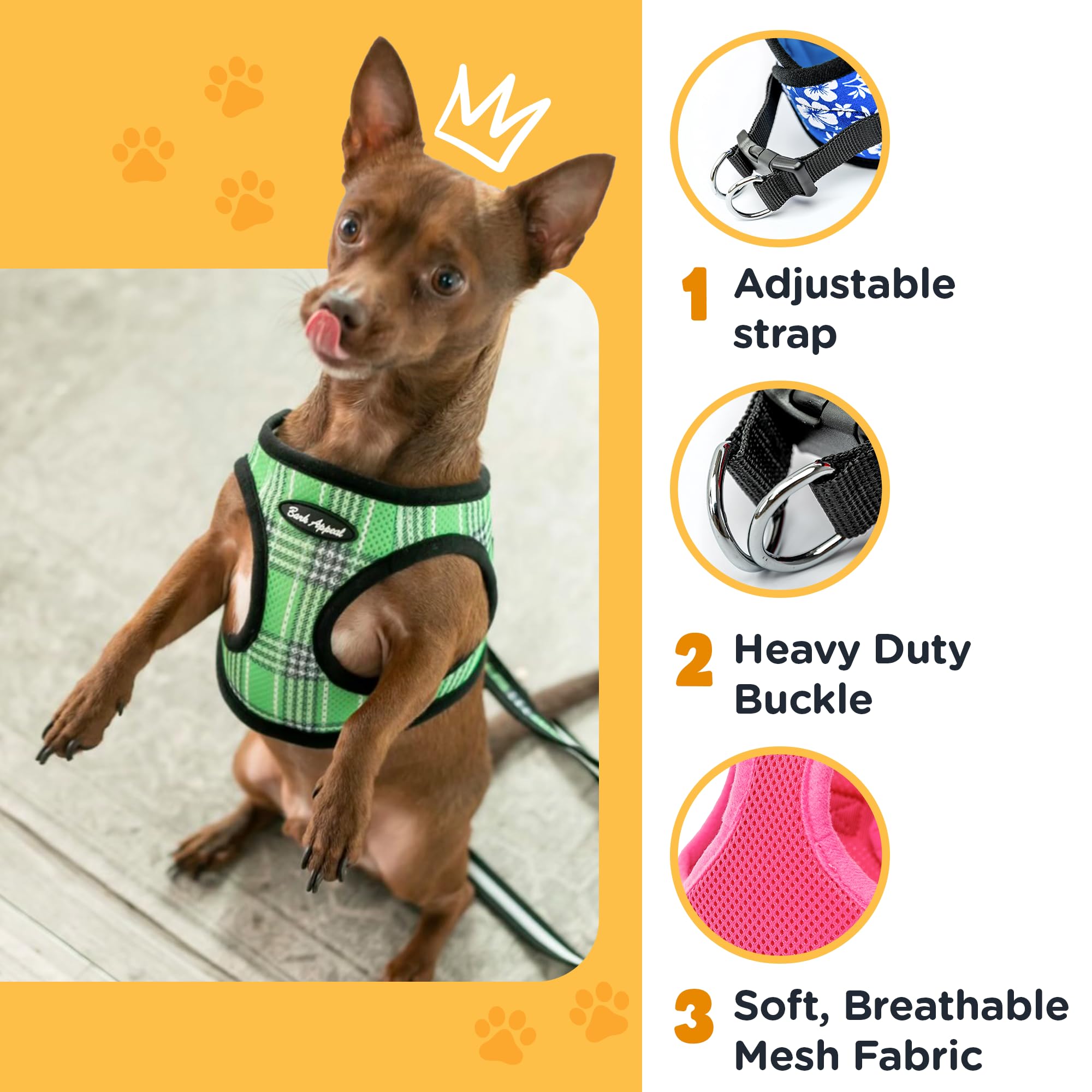 Bark Appeal arnés malla negra clip resistente; sujeción segura en cada caminata.