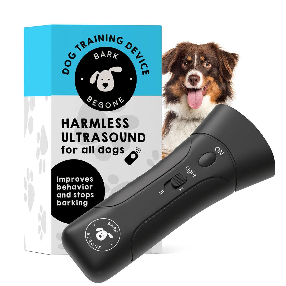 Bark Begone 2023 ultrasonic deterrent—compact handheld training aid for quieter dogs.