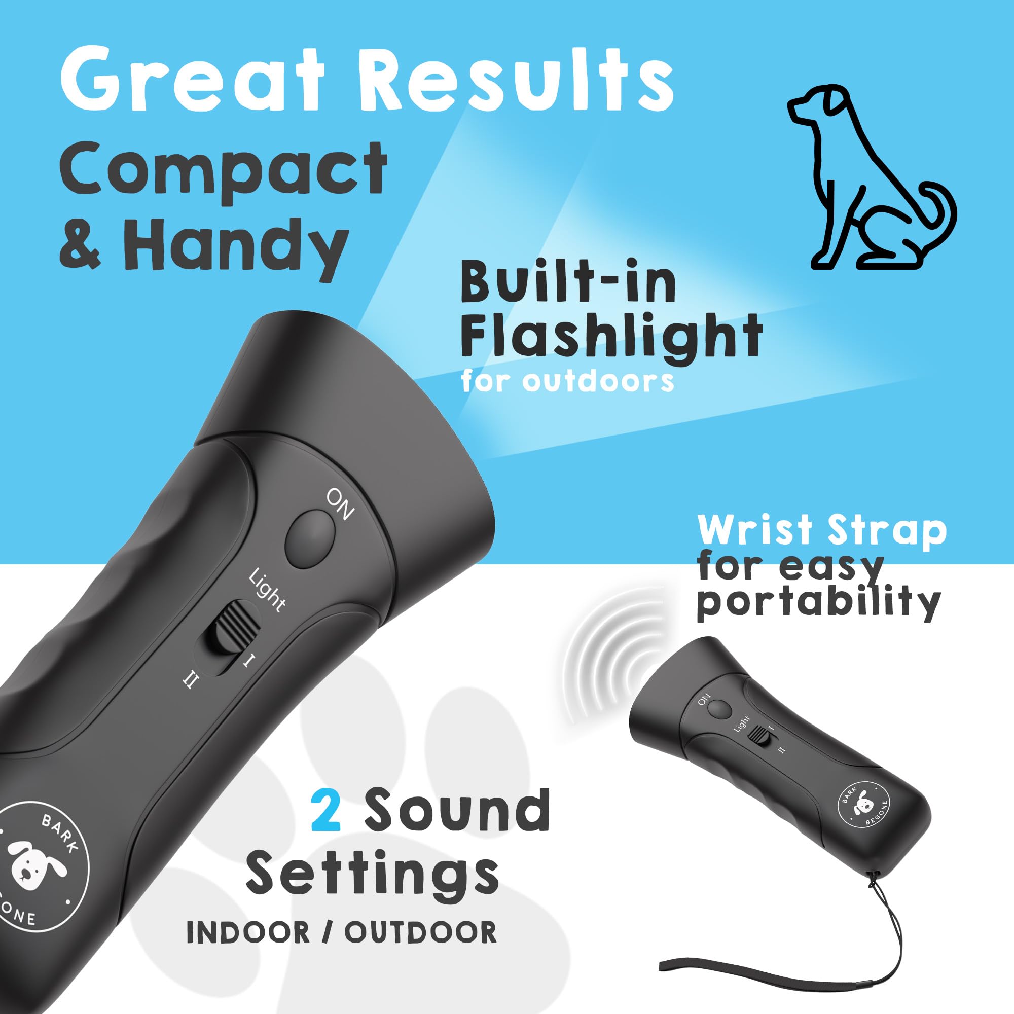 Bark Begone two settings—dual modes for indoor and outdoor use.