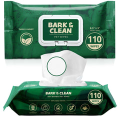 Bark & Clean dog wipes 110-pack compostable pouch for quick, fresh paws.
