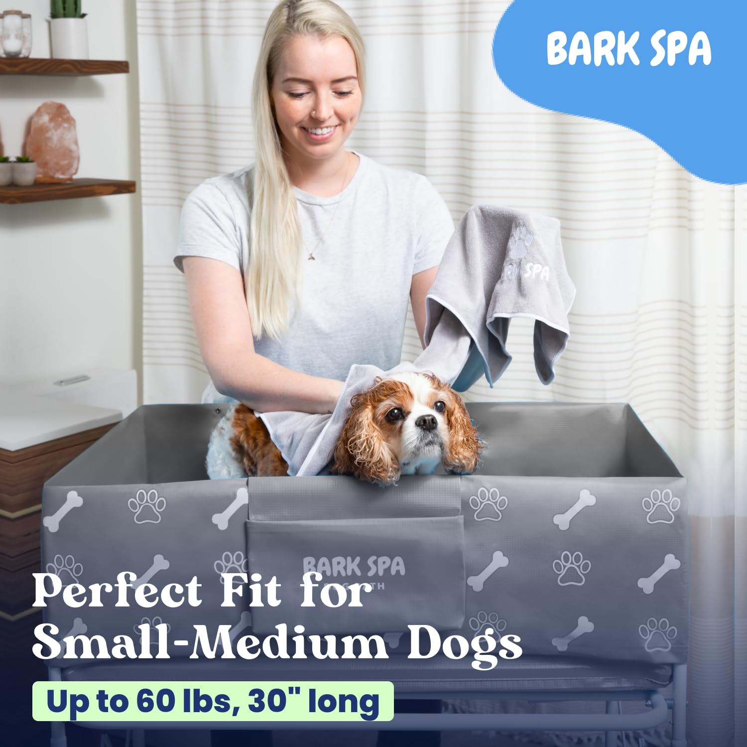Bark Spa built-in drainage with hose for easy cleanup after washing