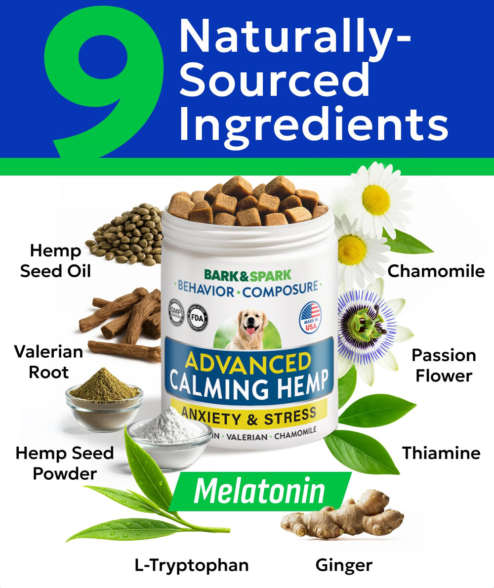 BARK&SPARK hemp-oil-ingredients image highlights natural calming components.